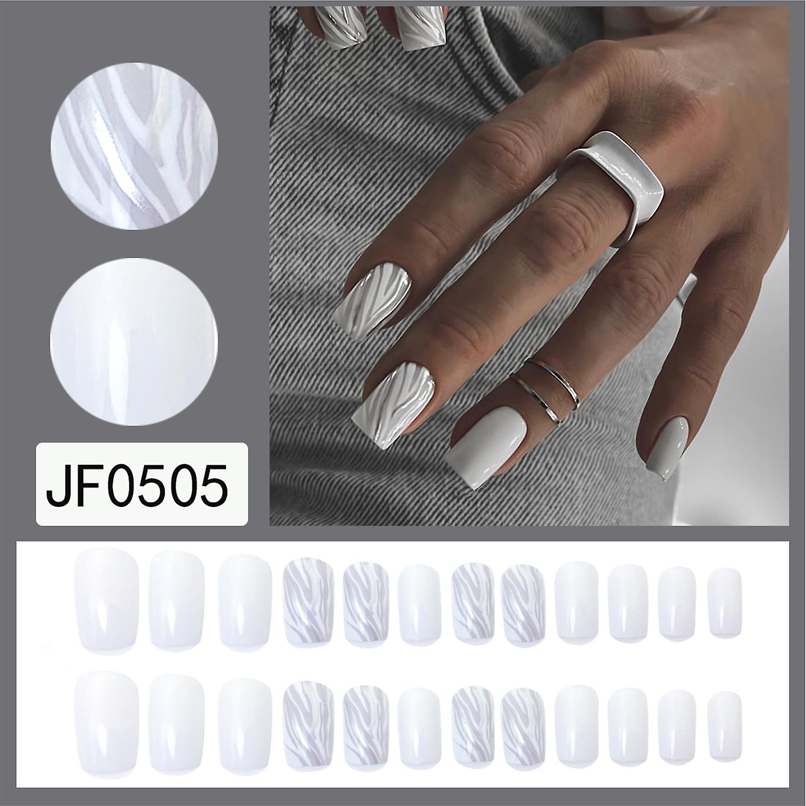 Western Style Silver False Nails With Flame Pattern New Year Long Lasting Durable Nail