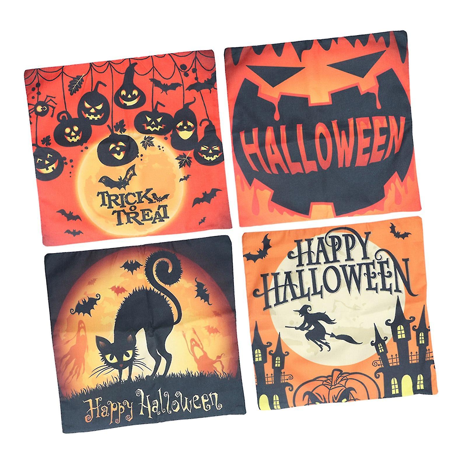 Halloween Pillow Covers 4-Pack Pumpkin Pattern Linen 45x45cm
