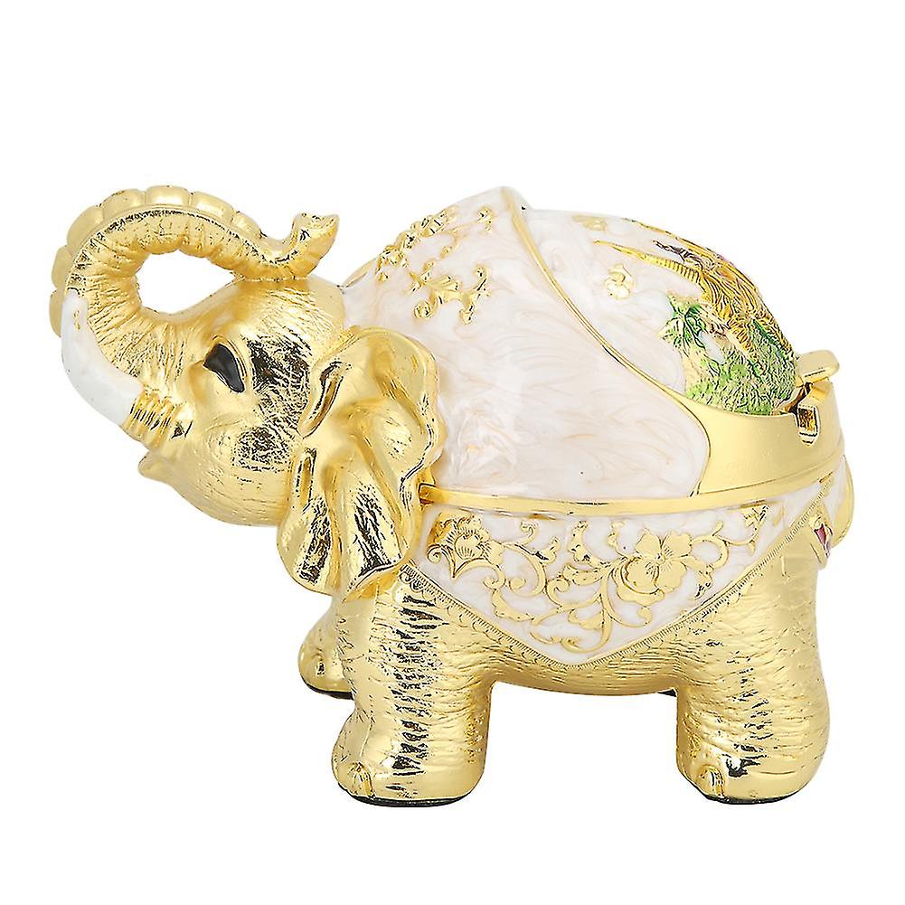 Zinc Alloy Innovative Spherical Vintage Elephant Ashtray with Cover Multifunctional Office HomeGold White Full Color