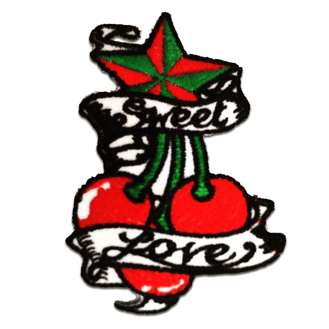 Patch / iron-on patch - "Sweet Love" cherry - red - 6 x 8 cm - iron-on patches
