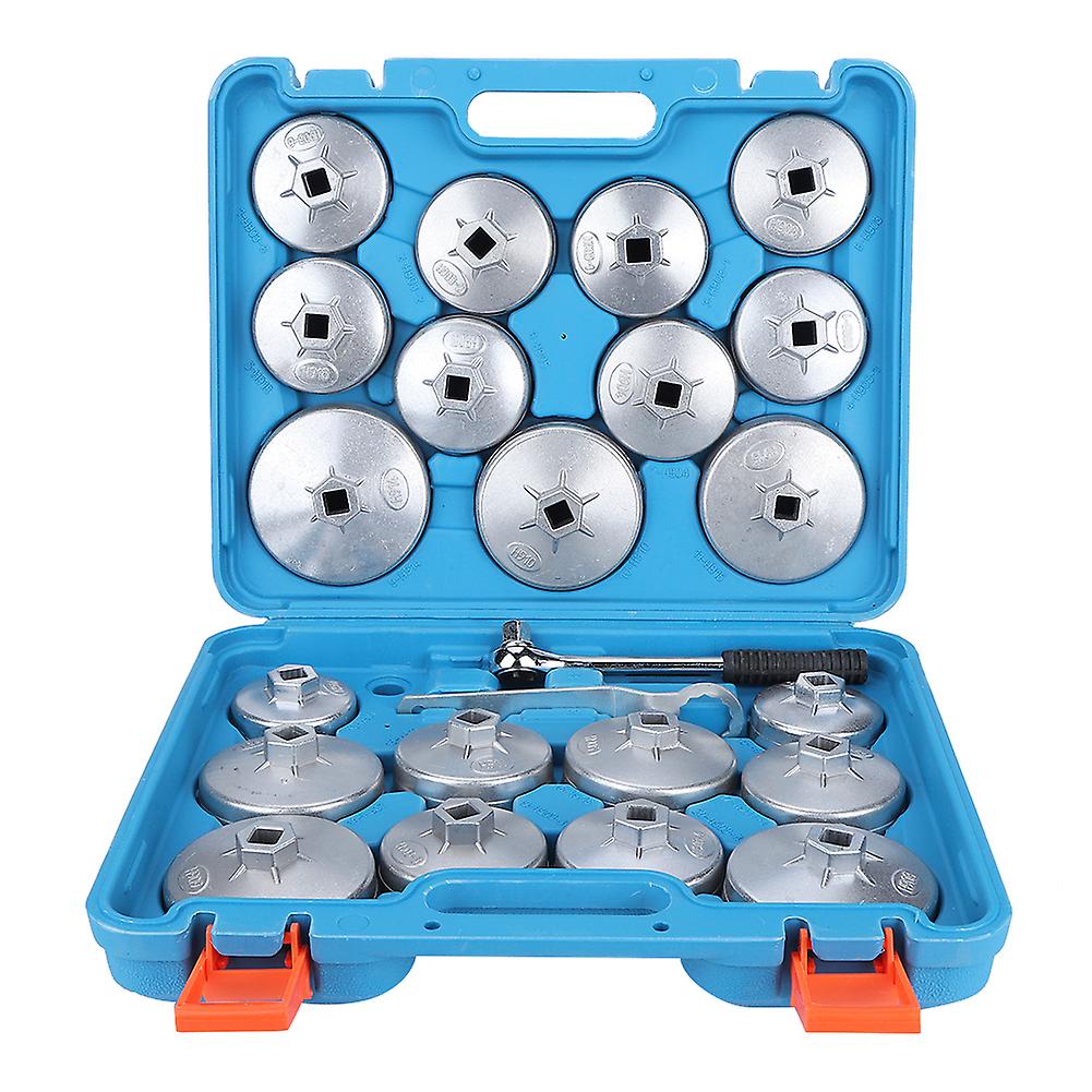 23Pcs Cup Type Oil Filter Wrench Removal Socket Adapter Remover Tool Kit W/Spanner