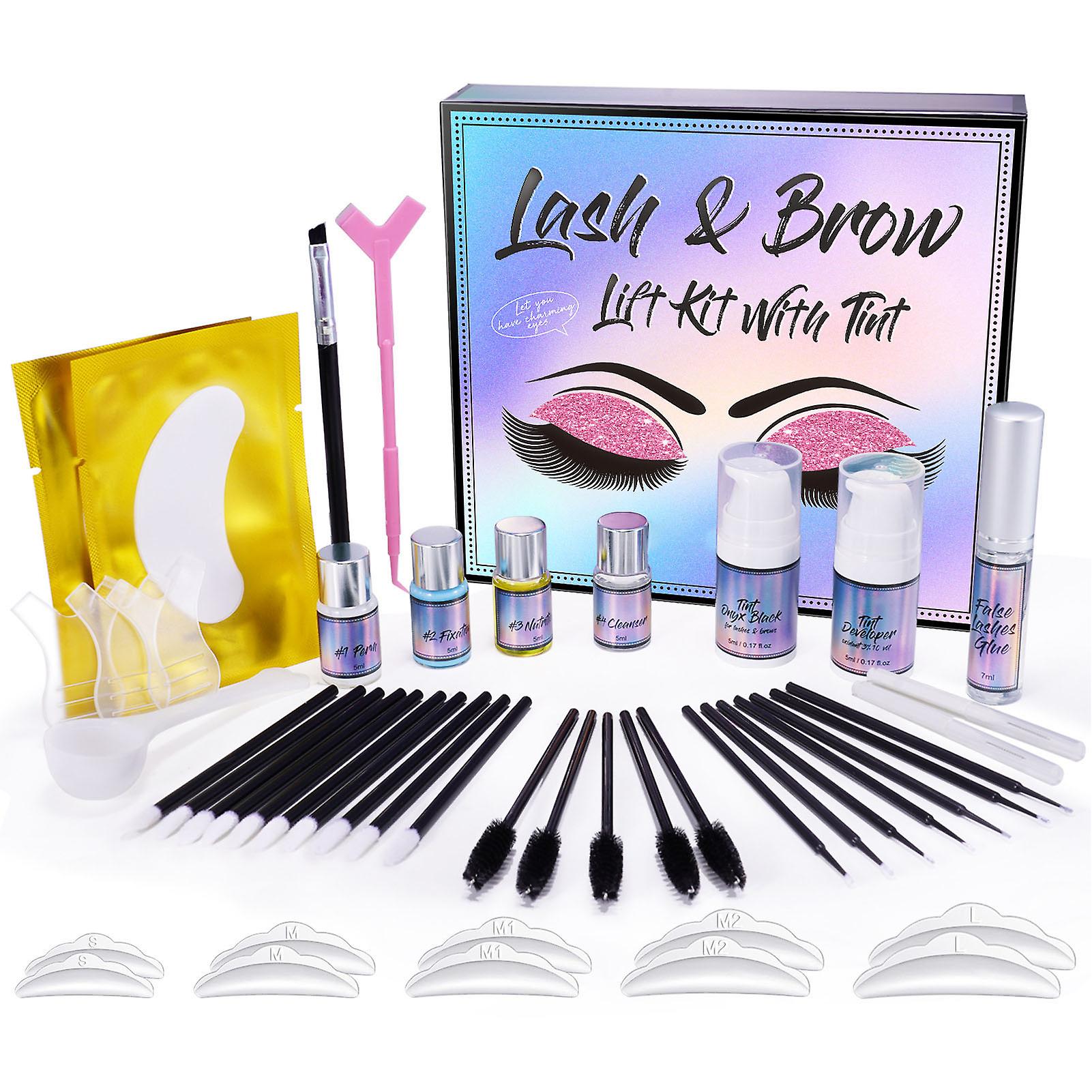 4 in 1 Lash Brow Perming Kit Long Lasting Skin Friendly EyeLash Curling Eyebrow Dye Kit for Salon Home Use