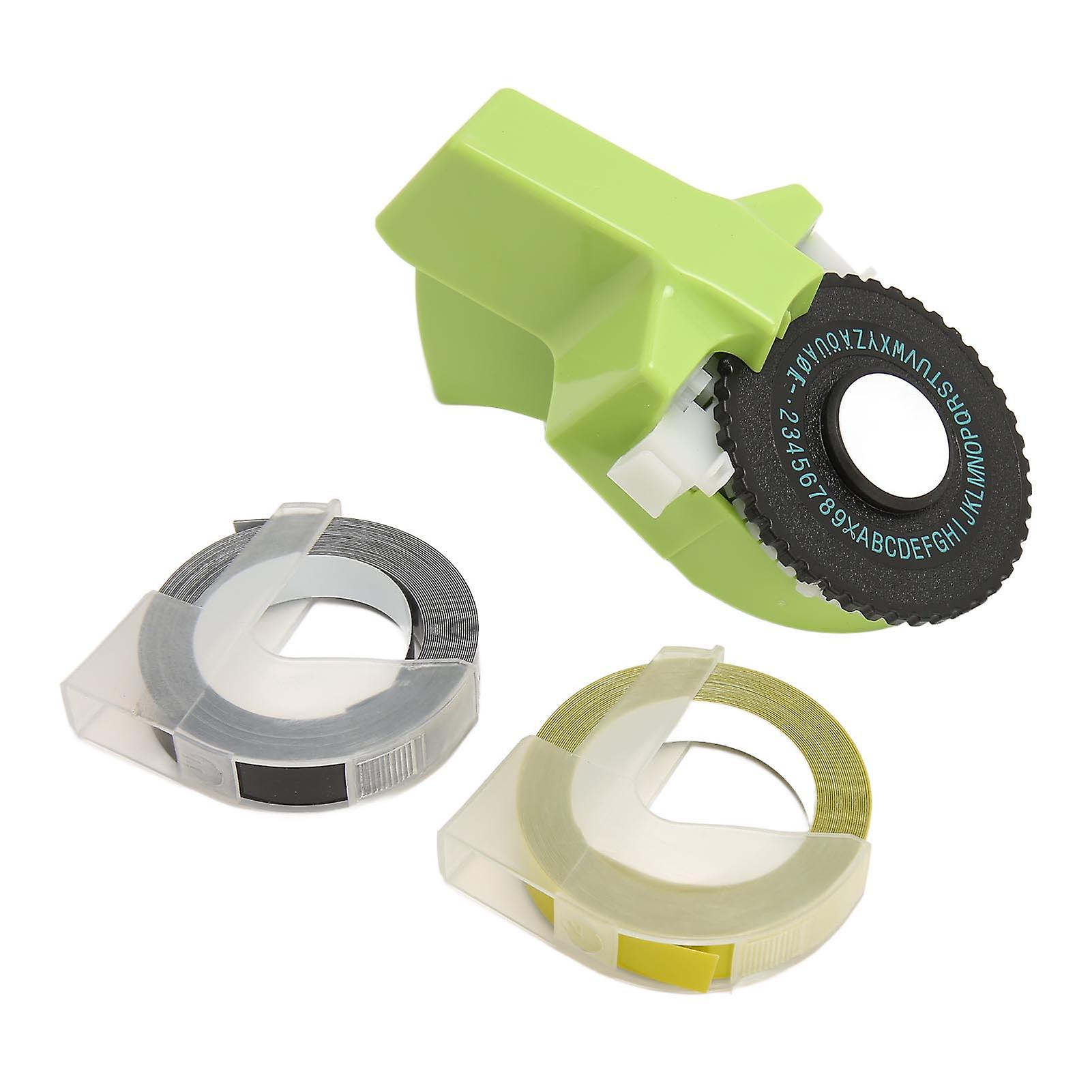 Embossing Label Maker Green Easy Operation Ergonomic Design Portable Label Making Embosser with Ribbons for Craft DIY 