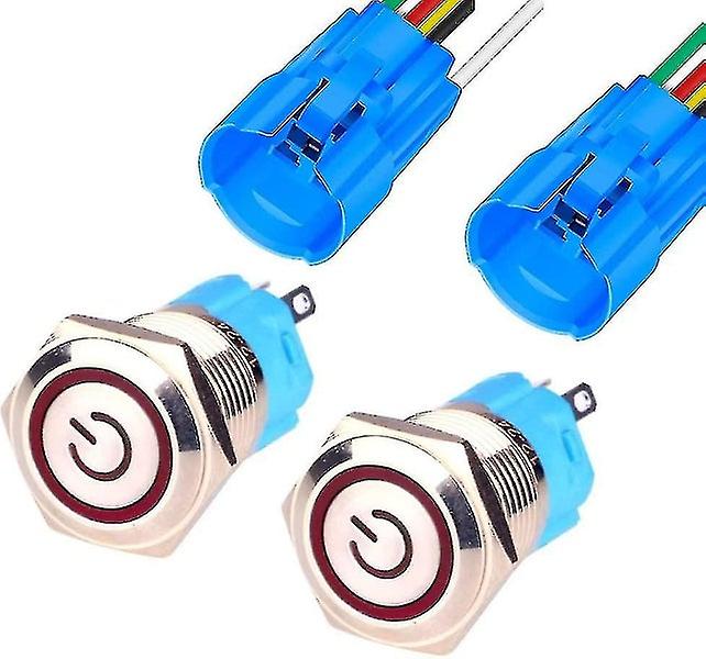 16mm Stainless Steel Latching Push Button Switch with Power Symbol LED 12V-24V 5A