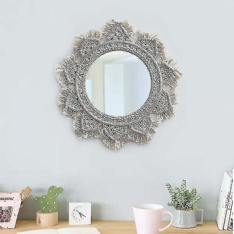 Hanging Wall Mirror With Macrame Fringe Round Mirror Art Boho Decor