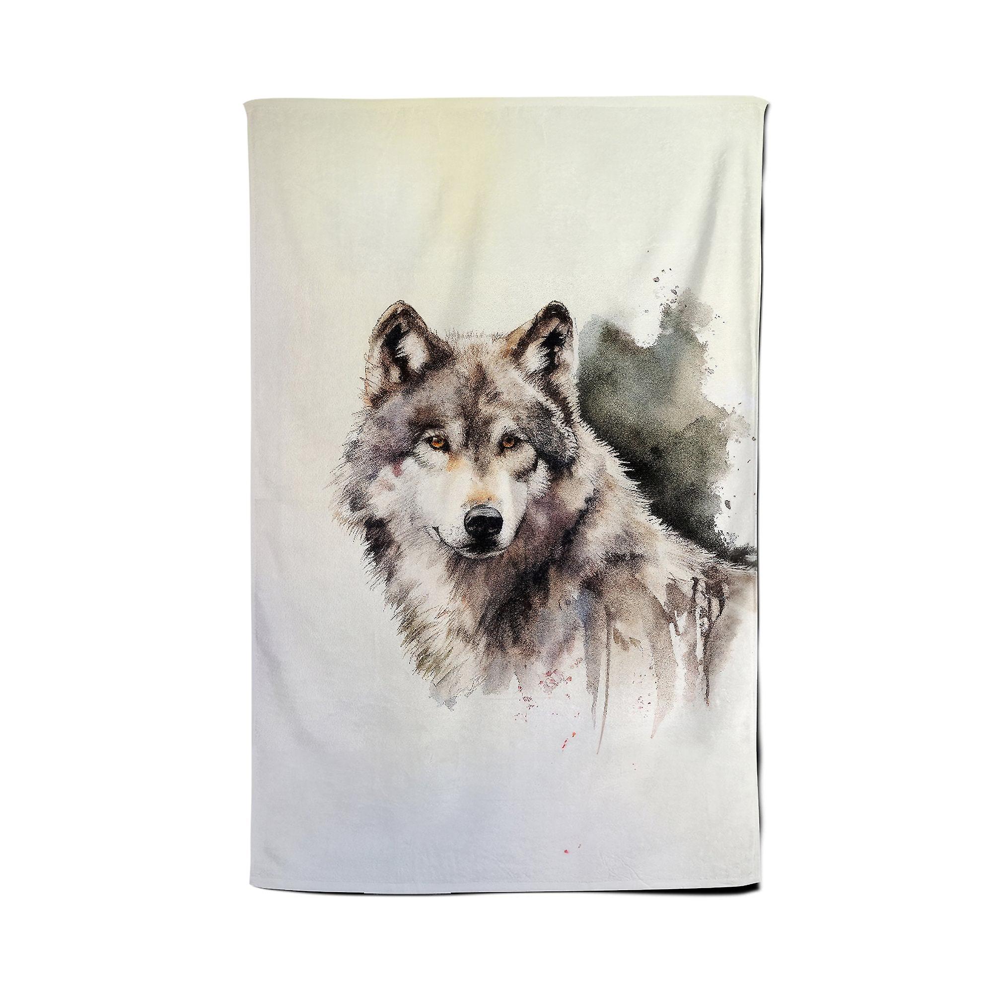Loyal Wolf Watercolour Tea Towel