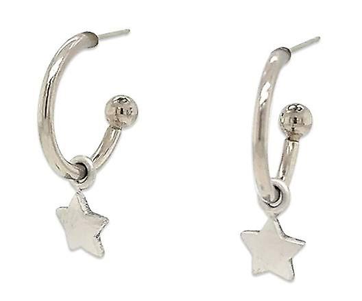 Ti2 Titanium Star Charm Hoop Earrings - Natural Brushed Silver