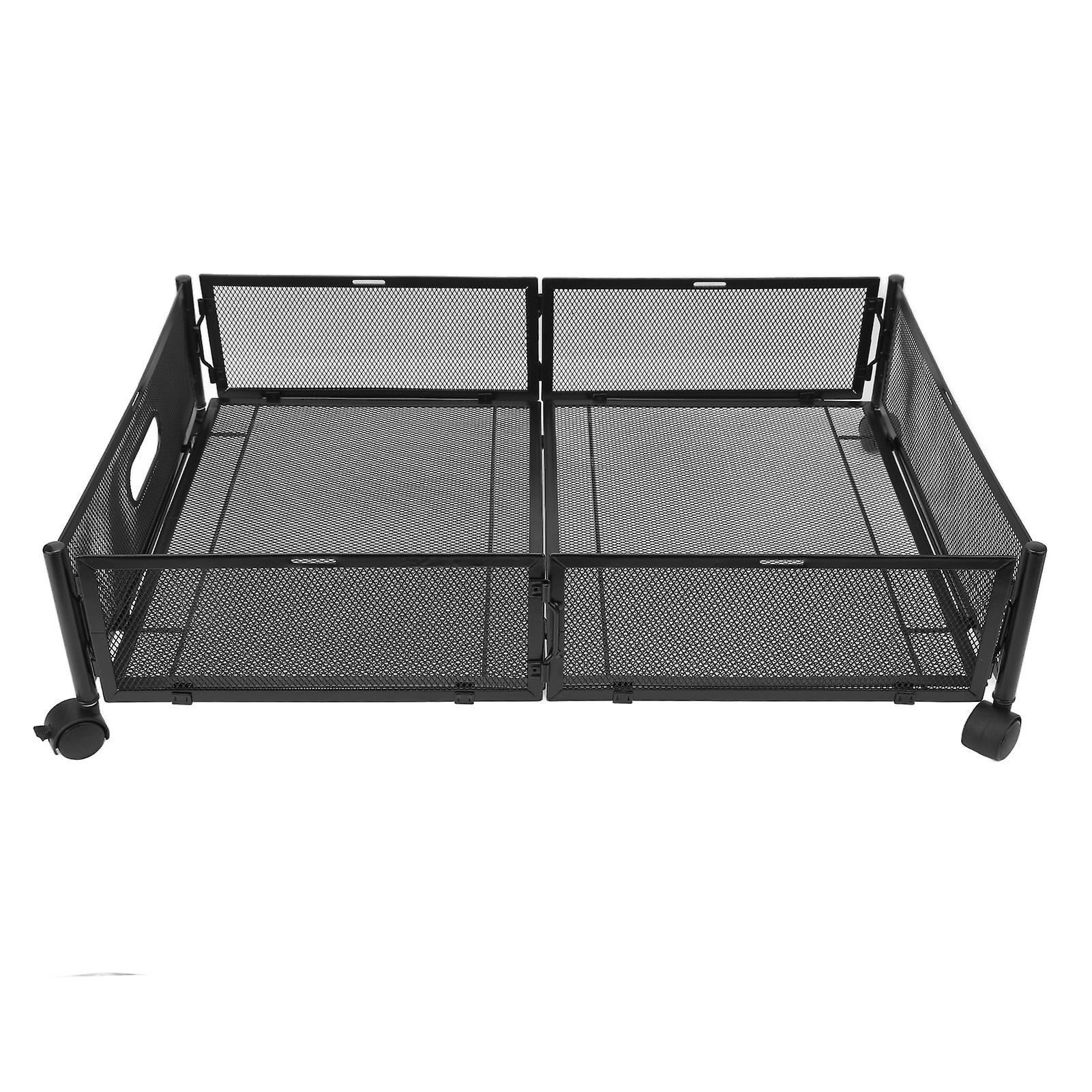 Under Bed Storage Containers with Wheels Grid Pattern Pull Out Type Detachable Metal Under Bed Shoe Storage Drawer for Clothes Toy Black 