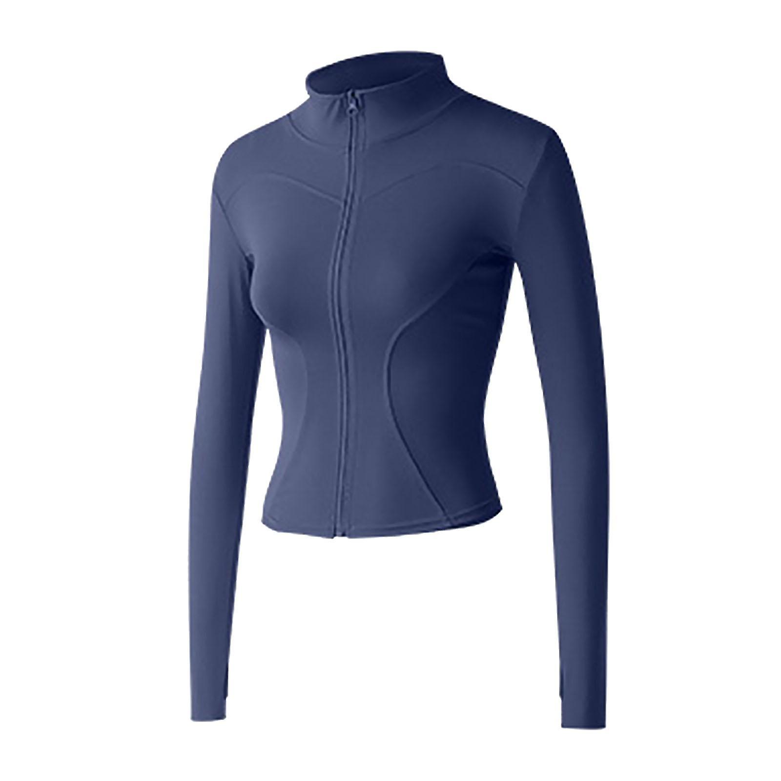 Sports Jacket Women with Windproof Stand up Collar Breathable Running Jacket L Deep Blue