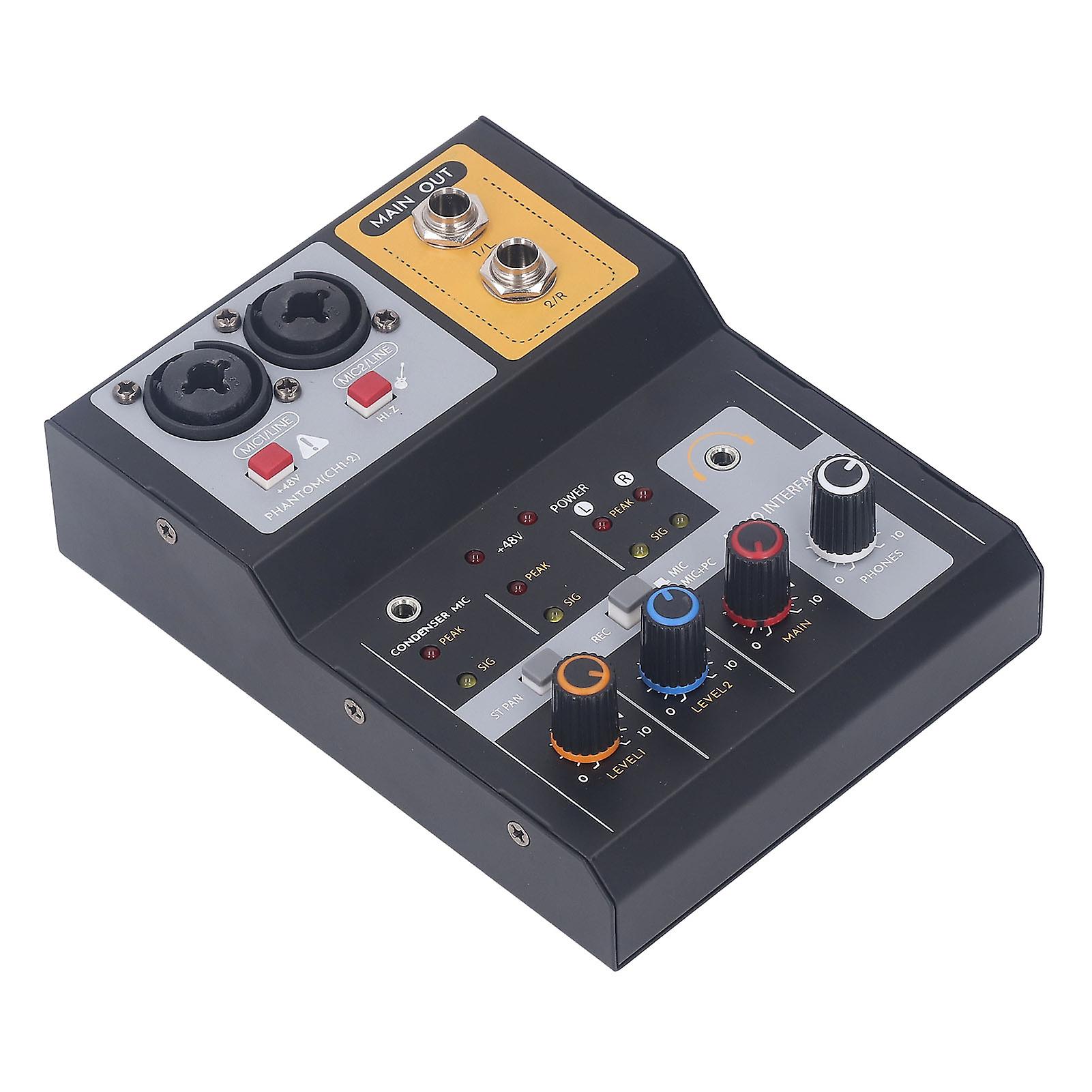 Recording Mixer 2 Channel Low Noise 48V Phantom Power USB External Sound Card for Live Streaming Karaoke Stage 100V?240V US Plug