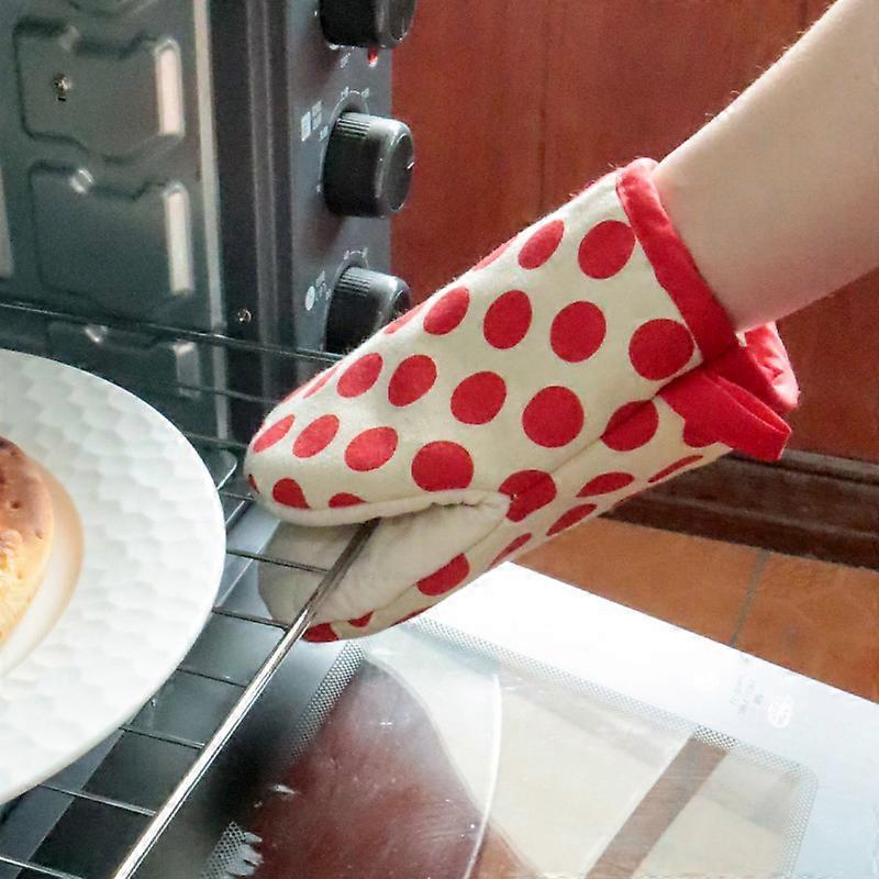 Japanese Style Polka Dot Cotton Oven Mitts, Heat Resistant Microwave Gloves for Kitchen Use - Hand Wash Only