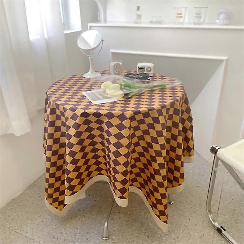 Checkerboard Tablecloth Vintage Grid Simple Practical Table Cover for Rectangular Round Table Coffee Table Yellow Grid 75x75cm