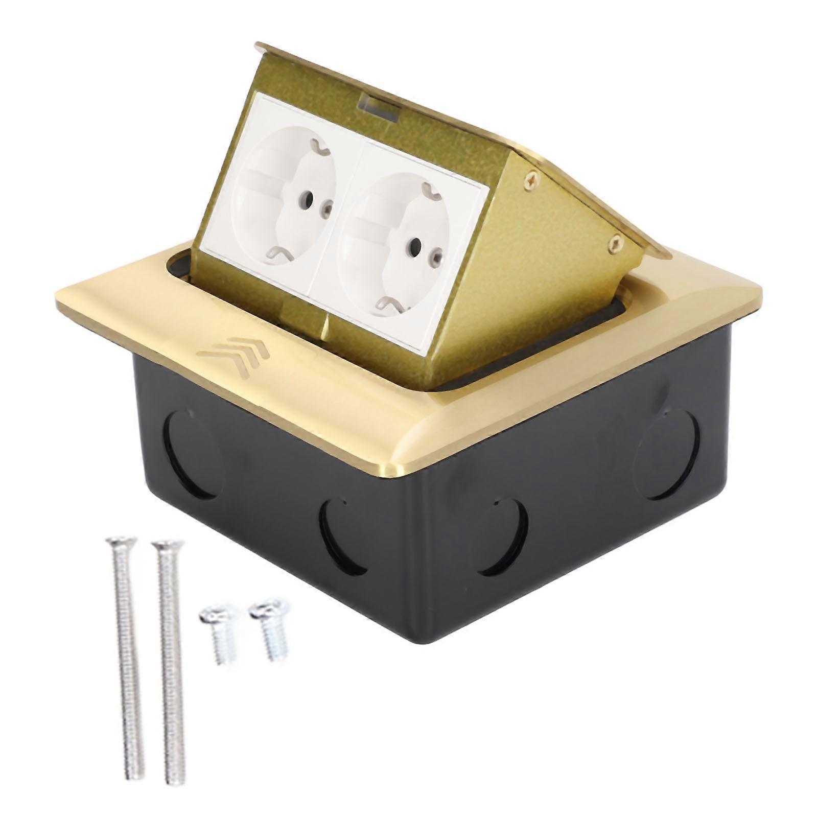 Pop Up Floor Outlet EU Standard 2 Position Desktop Receptacle Socket Brass Golden 16A AC250V