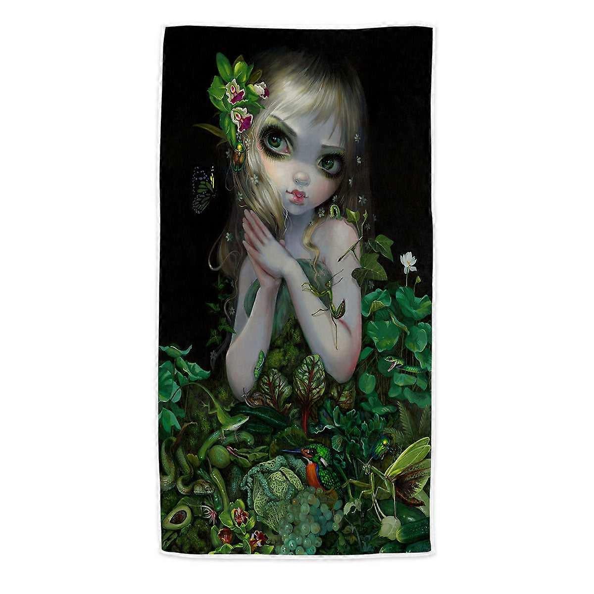 Surrealism Art Prints Green Goddess Girl Microfiber Beach Towel