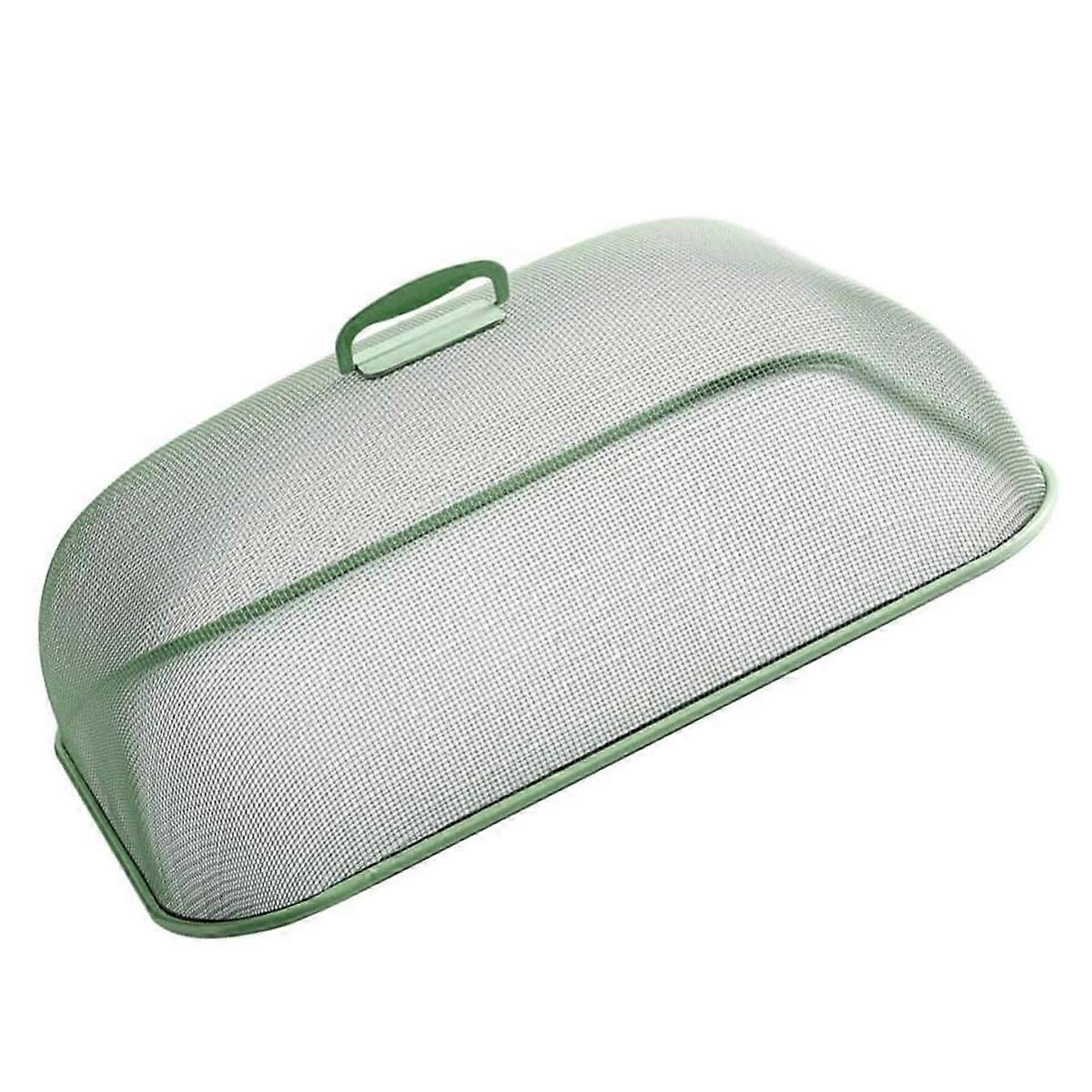 Food Cover Dense Mesh Design 180 Degree Rotatable Simple Iron Food Screen with Handle for Home Dining Room Green Rectangle Large