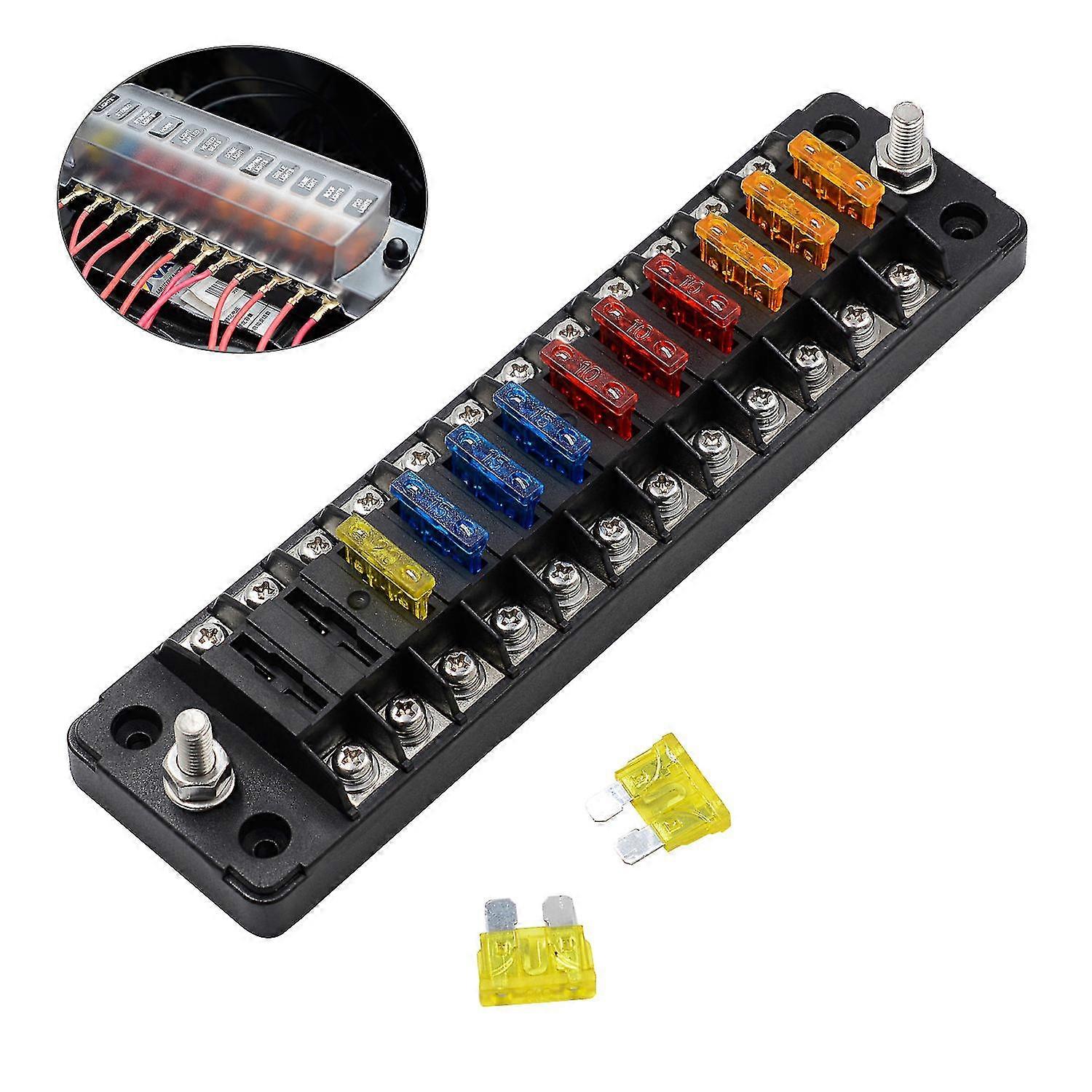 Barsinfi 12-way Non-reverse Fuse Box With 24 Fuses 1 In And 1 Out