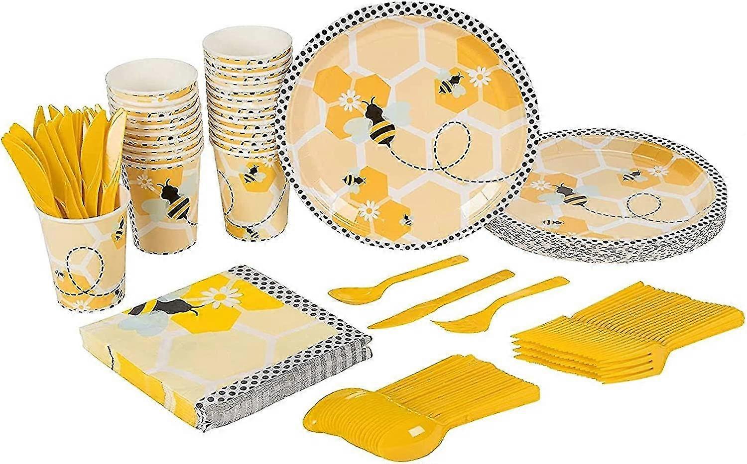 Bee Party Bundle, Includes Plates, Napkins, Cups, And Cutlery (40 Guests,240 Pieces)