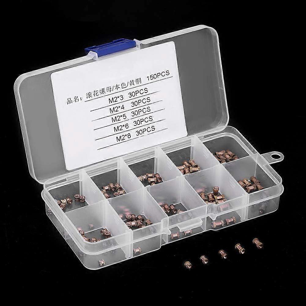 Brass Insert -150Pcs M2 Knurled Brass Cylinder Round Inserted Molded Embedded Nuts