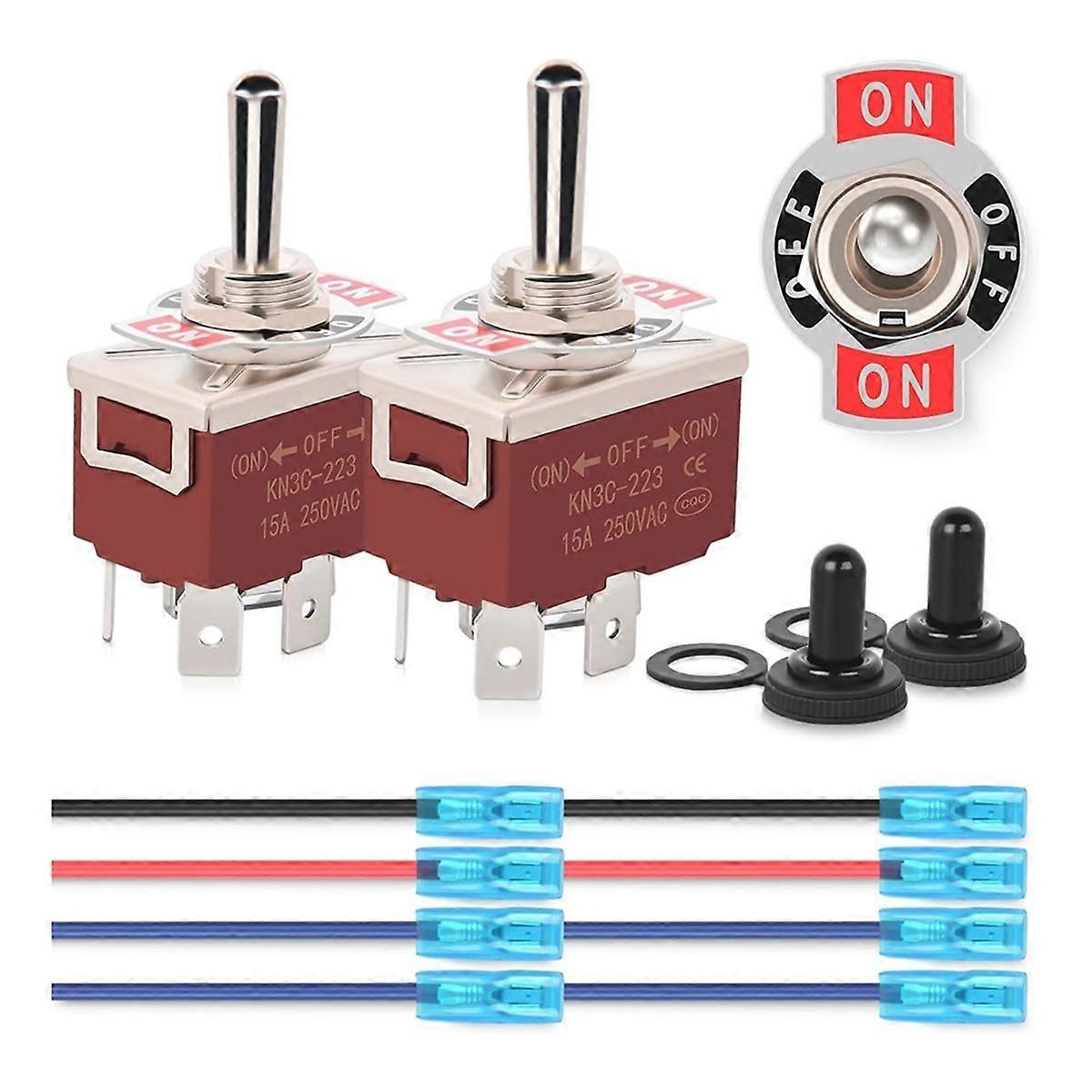 Interrupteur à bascule de polarité inversée à 4 broches 2PCS 12V interrupteur à bascule momentané 30A on Off on DPDT 3 Position Waterproof Boot Cap