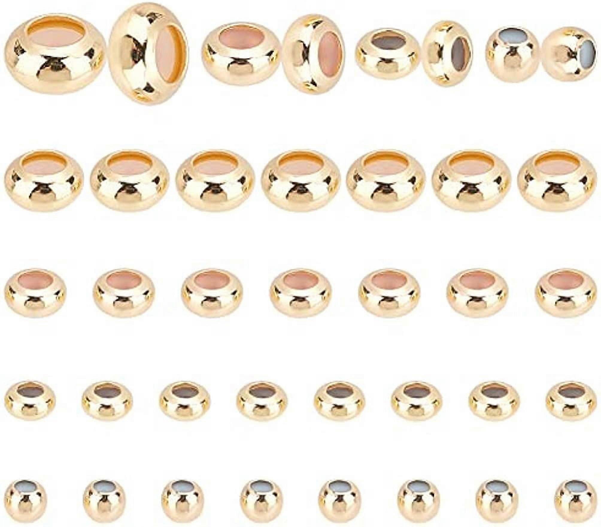 48pcs 14K Gold Slider Beads 4 Sizes Stopper Beads Brass Spacer Rubber Insert Locating Ring Length Adjust Spacer Beads