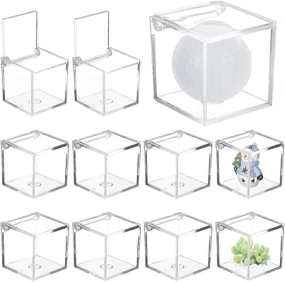 12Pcs Acrylic Single Ball Display Case Transparent Holder with Flip Cover Cube Display Box for Ball Collectibles Inner Size 44x44mm