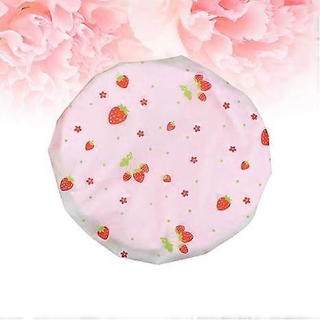 Shower Cap Elastic Strawberry Printed Double Layers Waterproof Bath Hat Shower Bonnet Fast Dry Hair Hat for Home SPA Bathroom