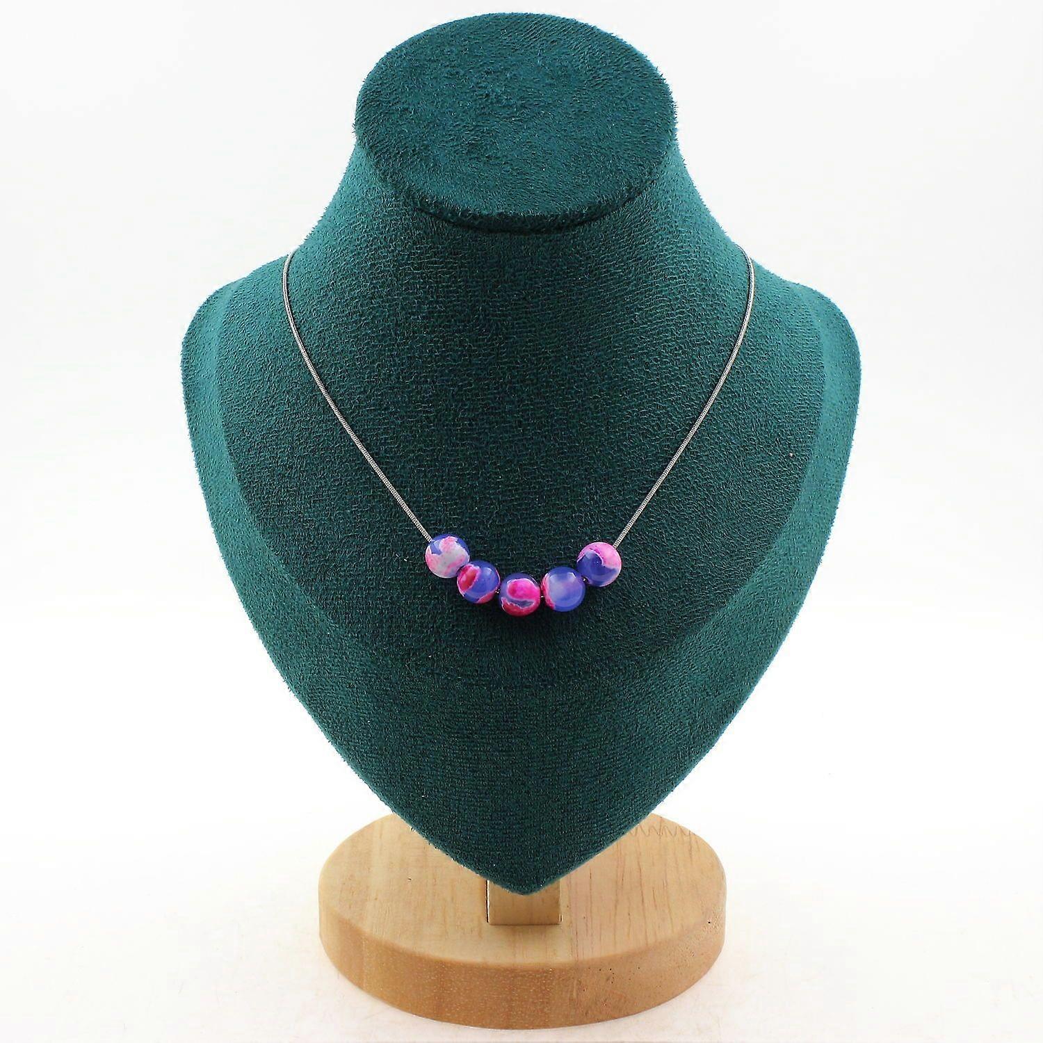 Necklace with 5 fuchsia and blue Dragon vein Agate beads 8 mm
