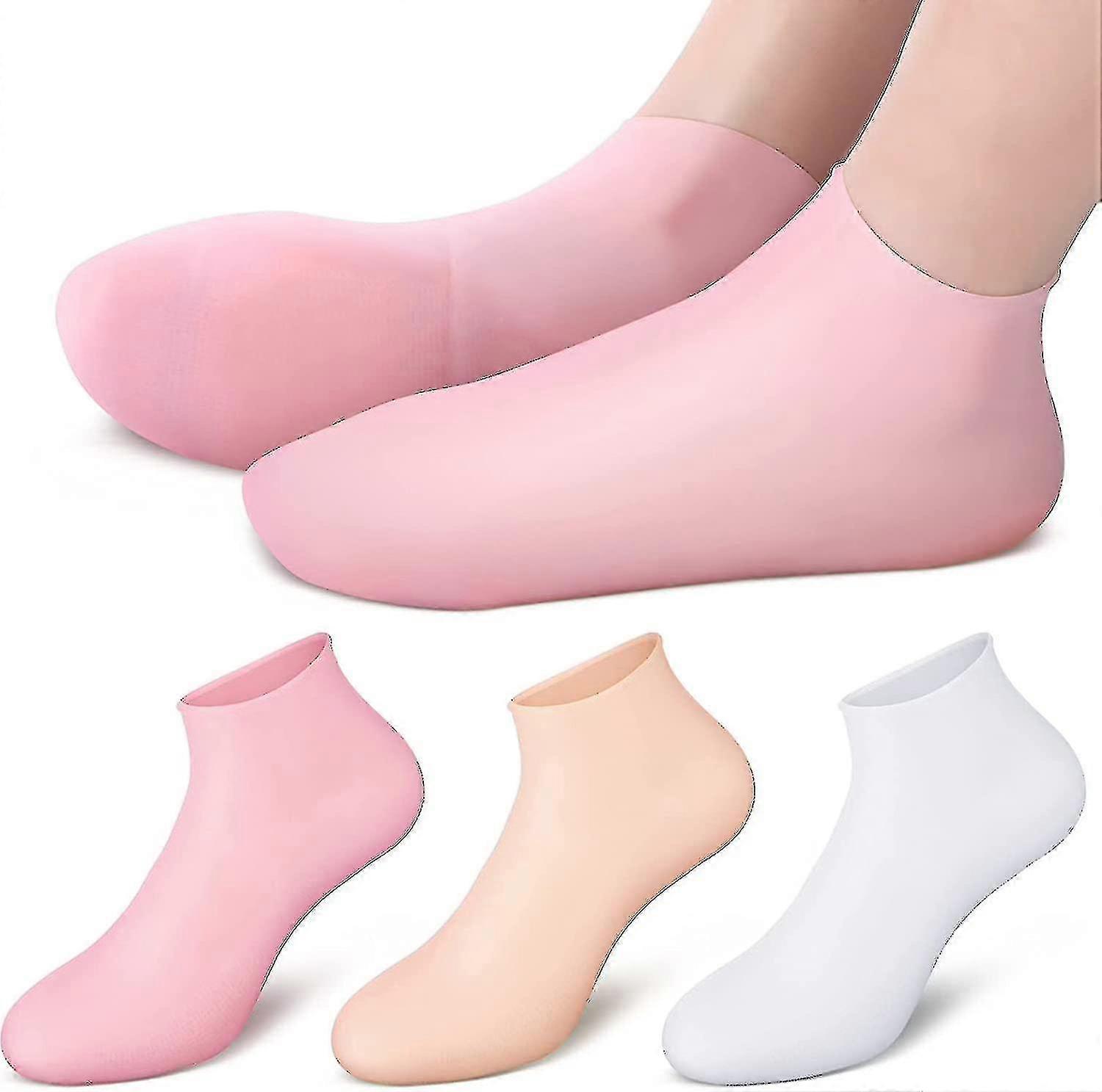 3 أزواج من الجوارب المصنوعة من السيليكون ، جورب مرطب من السيليكون ، جورب كعب سيليكون ، جوارب جل مرطبة لإصلاح كعب متصدع للأقدام الجافة