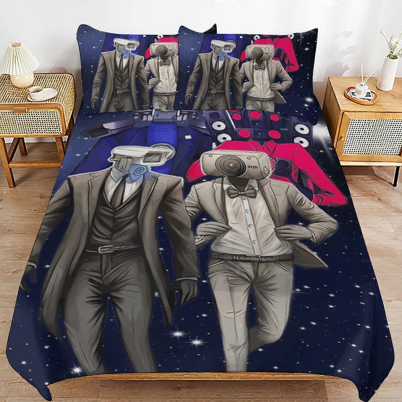 Skibidi WC povlečení Povlak na přikrývku Pohodlné a lehké kreslené povlečení 3dílná postelová souprava Twin(1 povlak na přikrývku a 2 povlaky na polštář) 86" 70&quo
