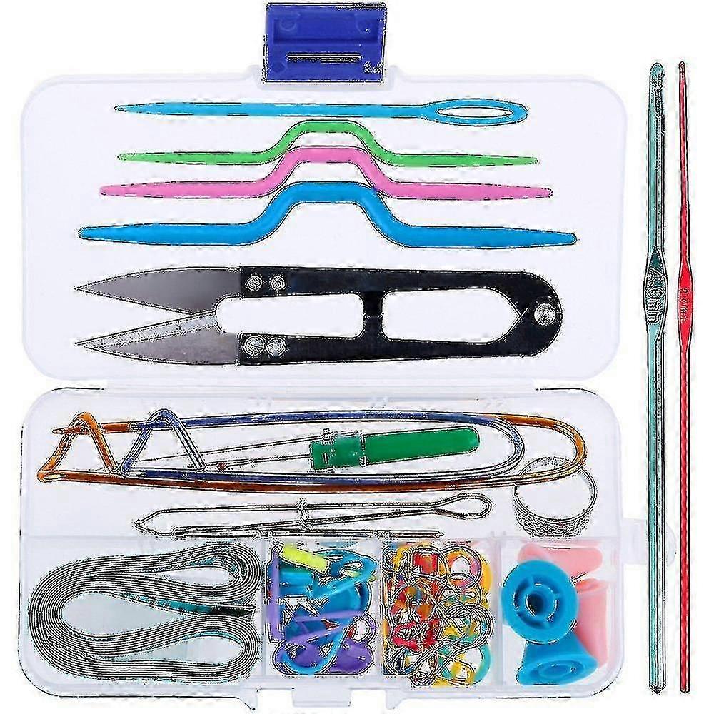 63 Pcs Knitting Kit - Knitting Tools With Tool Kit Accessories Box And 2 Knitting Hooks Jp