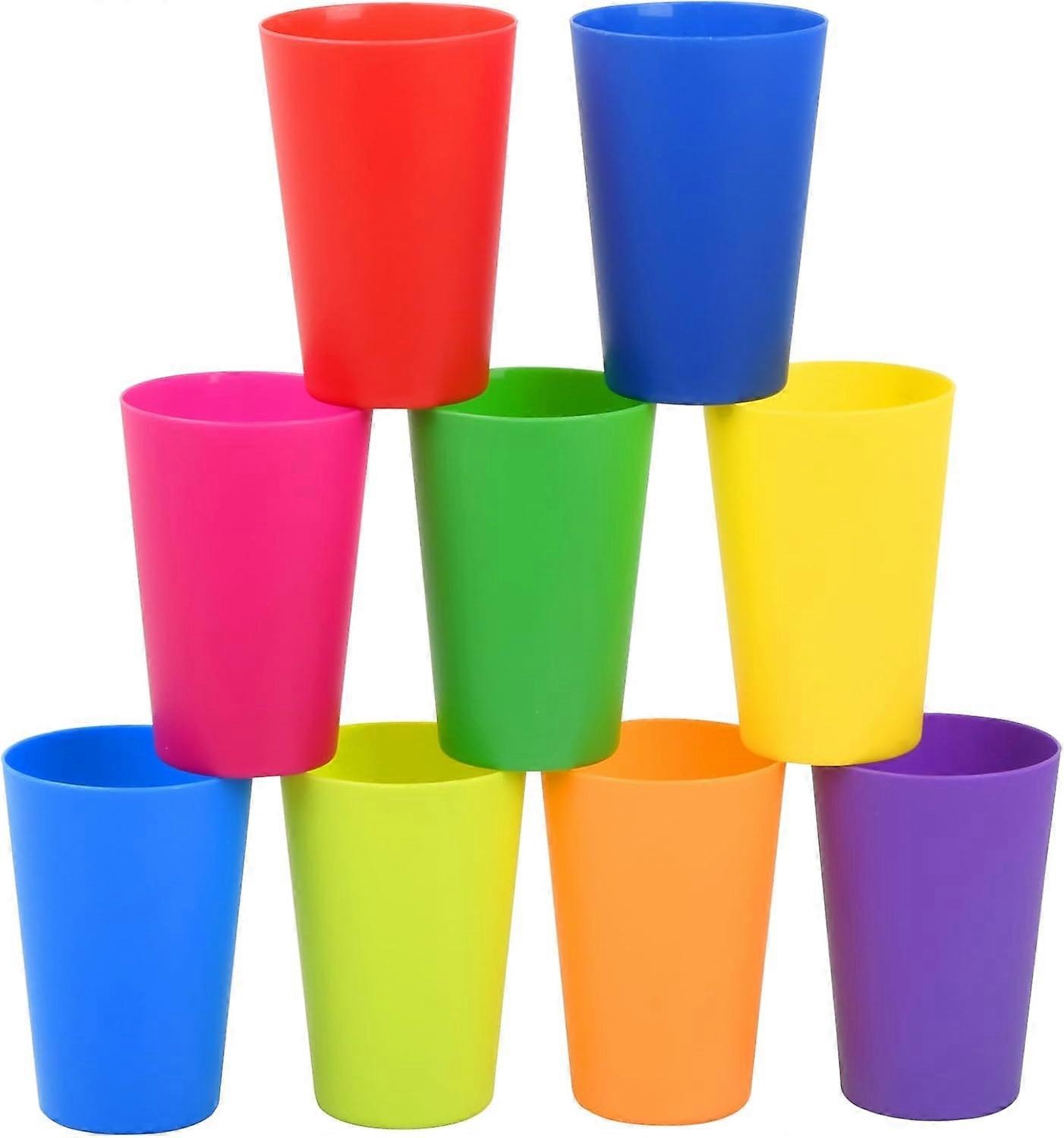 9PCS Colorful Plastic Cups, Reusable Hard Plastic Cups for Kids, Stackable Plastic Cups 160 ml