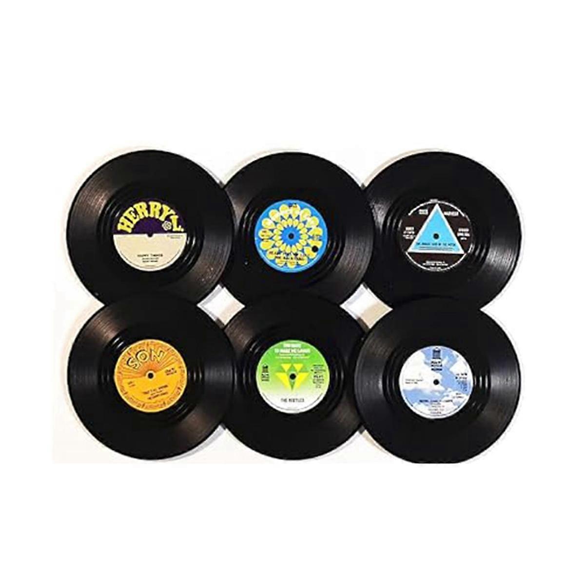 Coasters Set of 6 Vintage CD Coasters Vinyl Records Style 2
