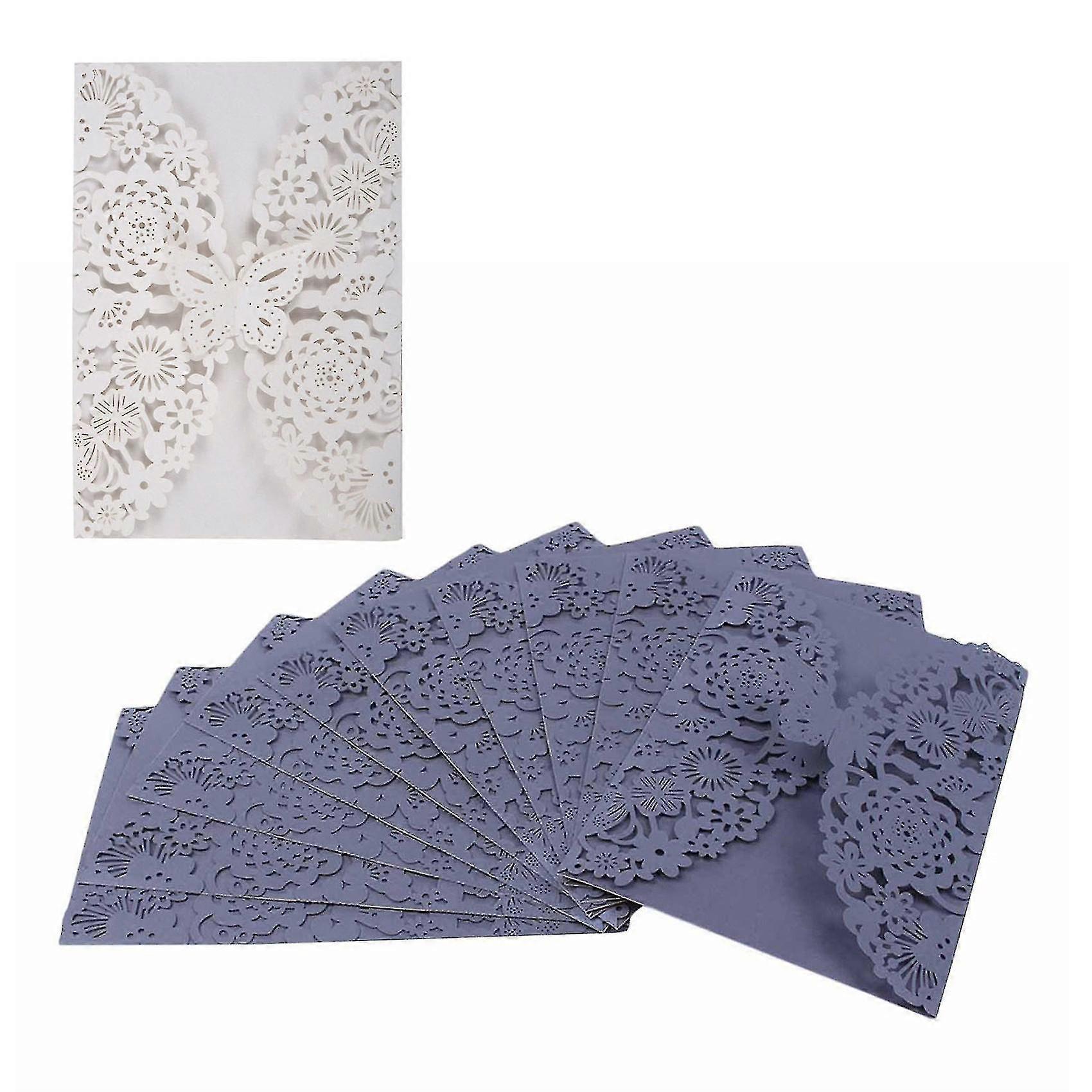10pcs/set Carved Butterflies Invitation Card Compatible With Wedding: White