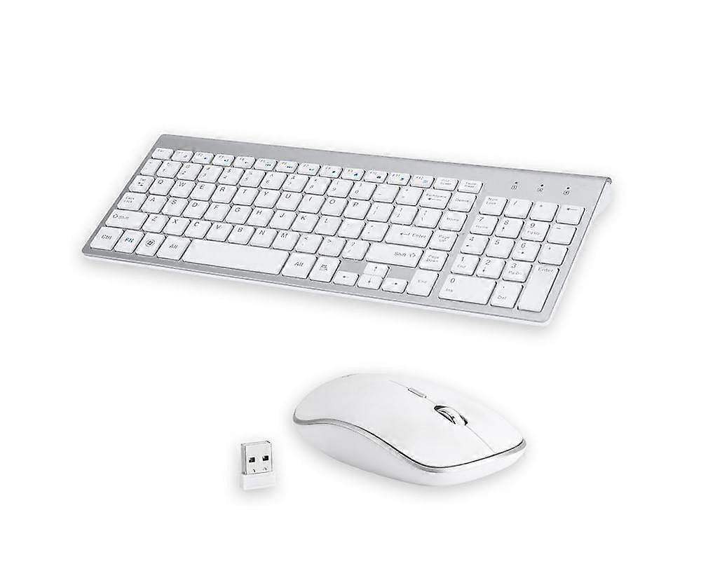 Ultra-thin Stylish Wireless 2.4G Mute Keyboard Mouse Set for Computers/Laptops - White
