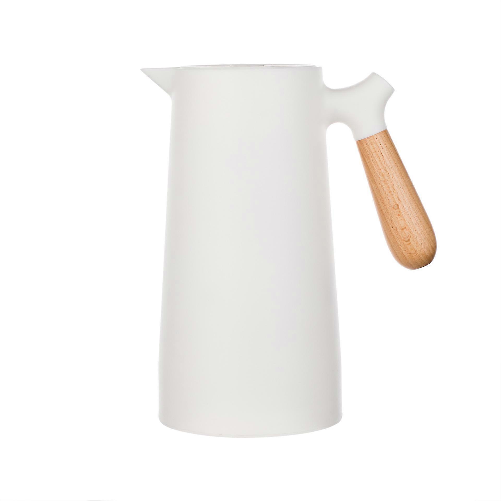 Insulation Pot Double-layer Insulation Kettle Inner Liner Coffee Pot Wooden Handle 1000ml (1pcs, White)
