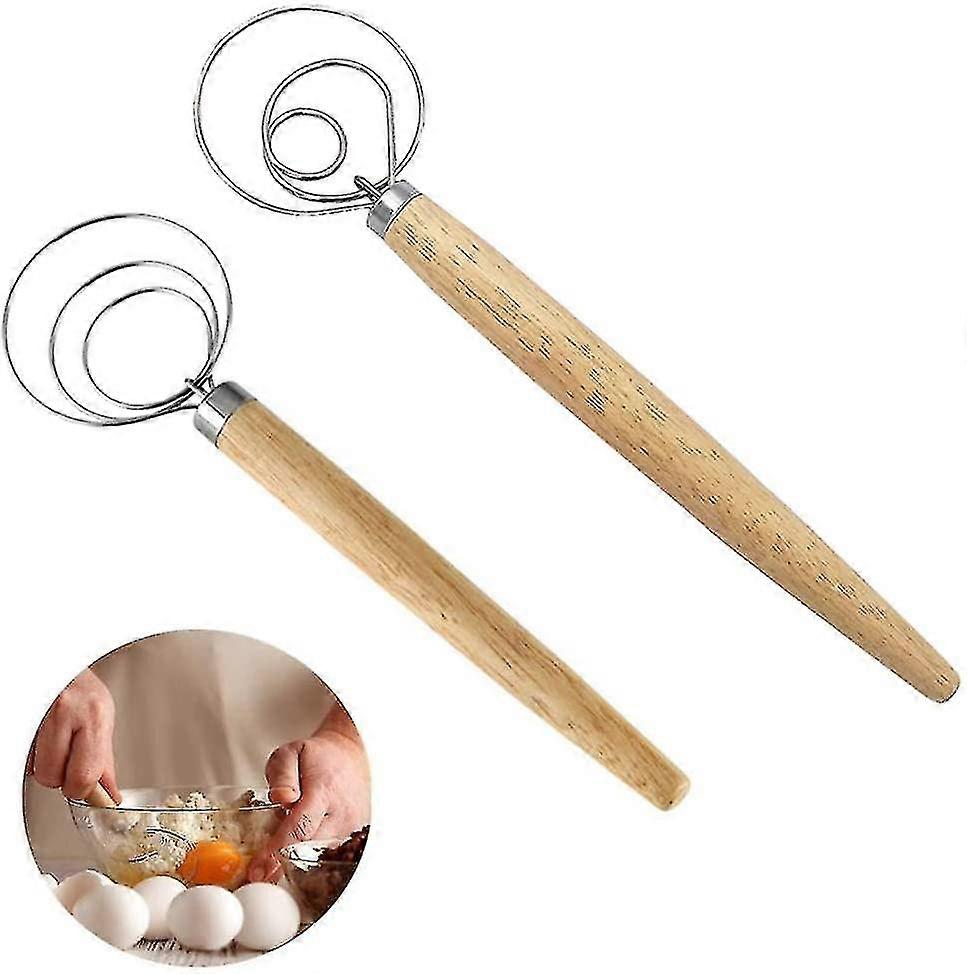 2 Pcs Hand Dough Mixer Dough Whisk Wood Handle Dough Whisk For Bread Dough