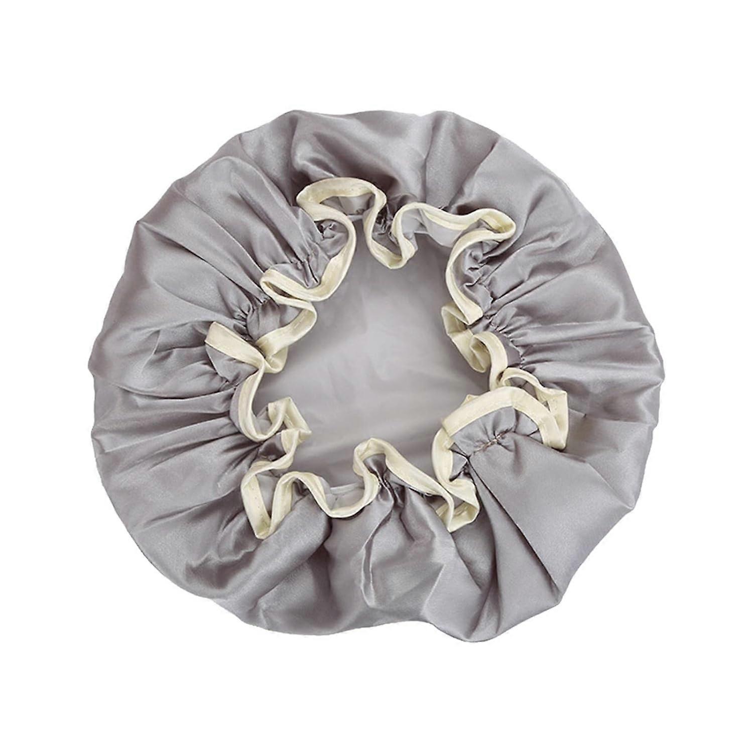 Double-layer waterproof shower cap, PEVA thickened women's shower cap, gray