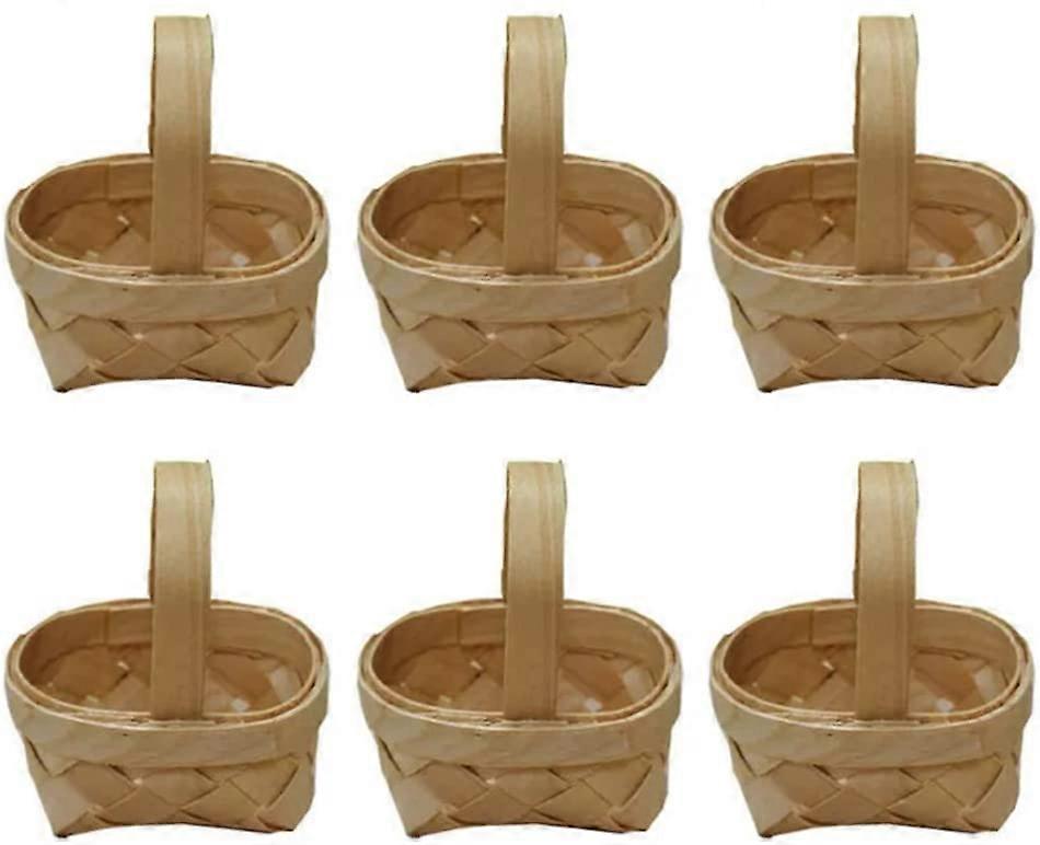 Set of 6 Woven Mini Easter Baskets with Handle, Rustic Bamboo Easter Eggs Desktop Basket