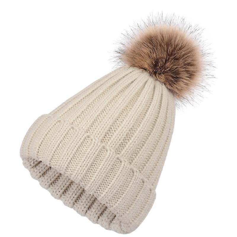 Winter bean cap Women's cable knitting bean cap White bean cap Cotton with bean cap