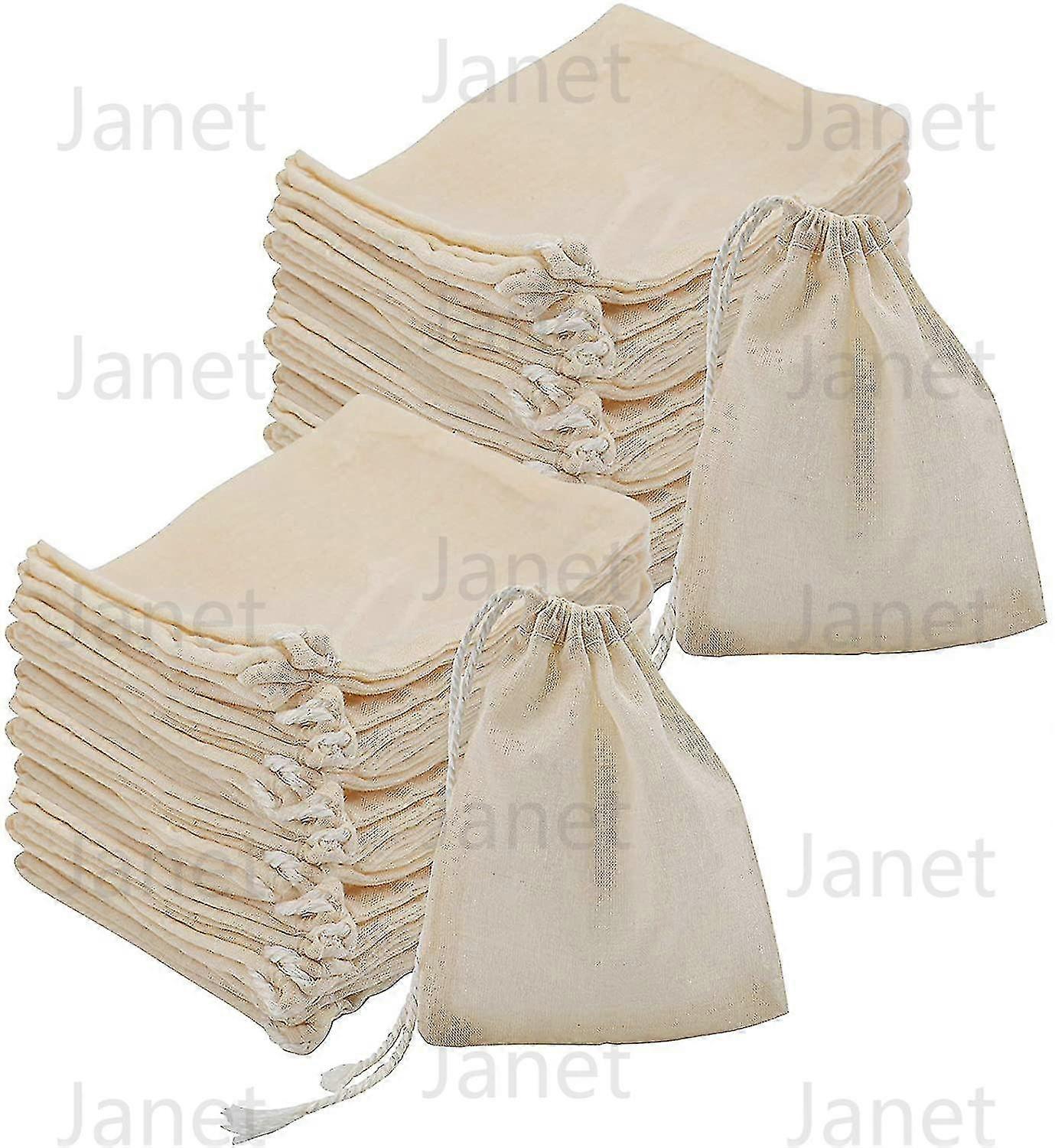 100 Pieces Cotton Drawstring Bags, 4 X 3 Inches/10 X 8cm Natural Unbleached Muslin Bag For Spice, Tea, Herbs
