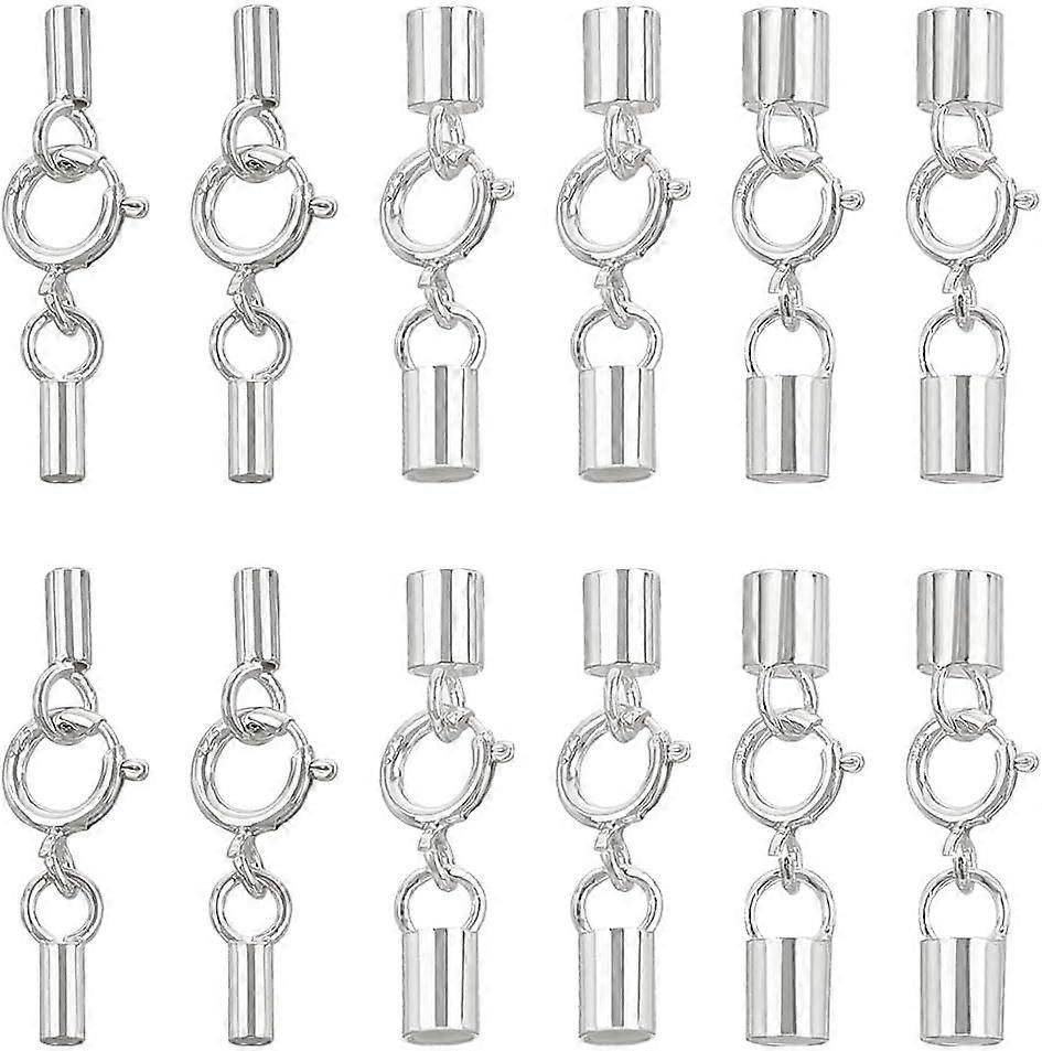 12 Sets 3 Size Sterling Silver Cord End Caps Leather Cord End Connectors Clasps with Lobster Clasp Ends Loop Connectors Jewelry Clasp Connectors for D