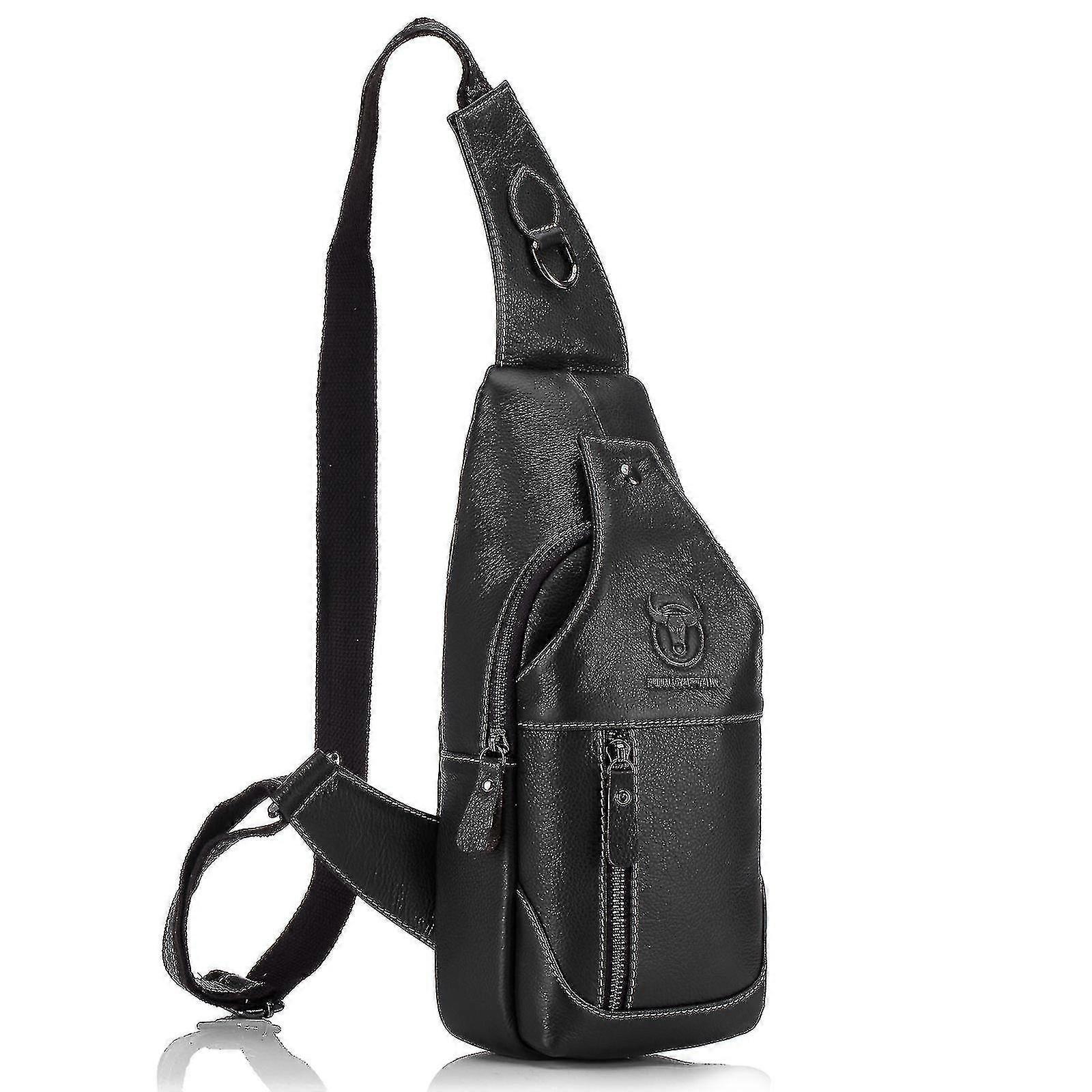 Män läder slingväska Casual axel bröstkorg Crossbody väska Vandring Travel Daypack