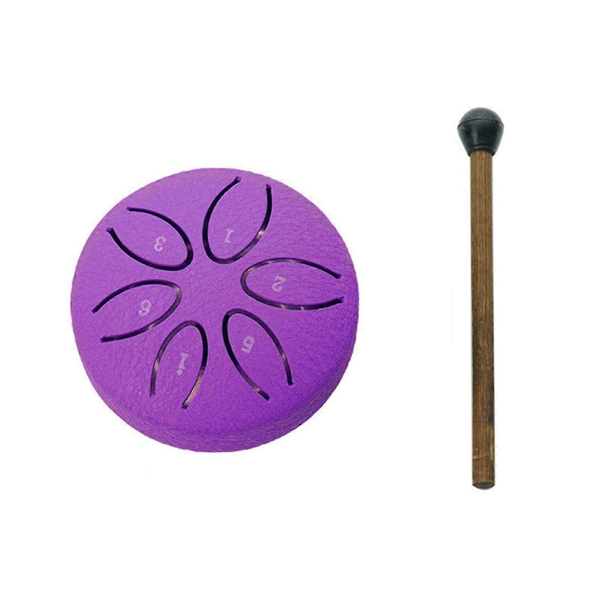 Tambor de chuva para fora, tambor de língua de aço 6 notas 3 polegadas Chakra Tanque Tambor Aço Percussão acolchoado Mallets roxo