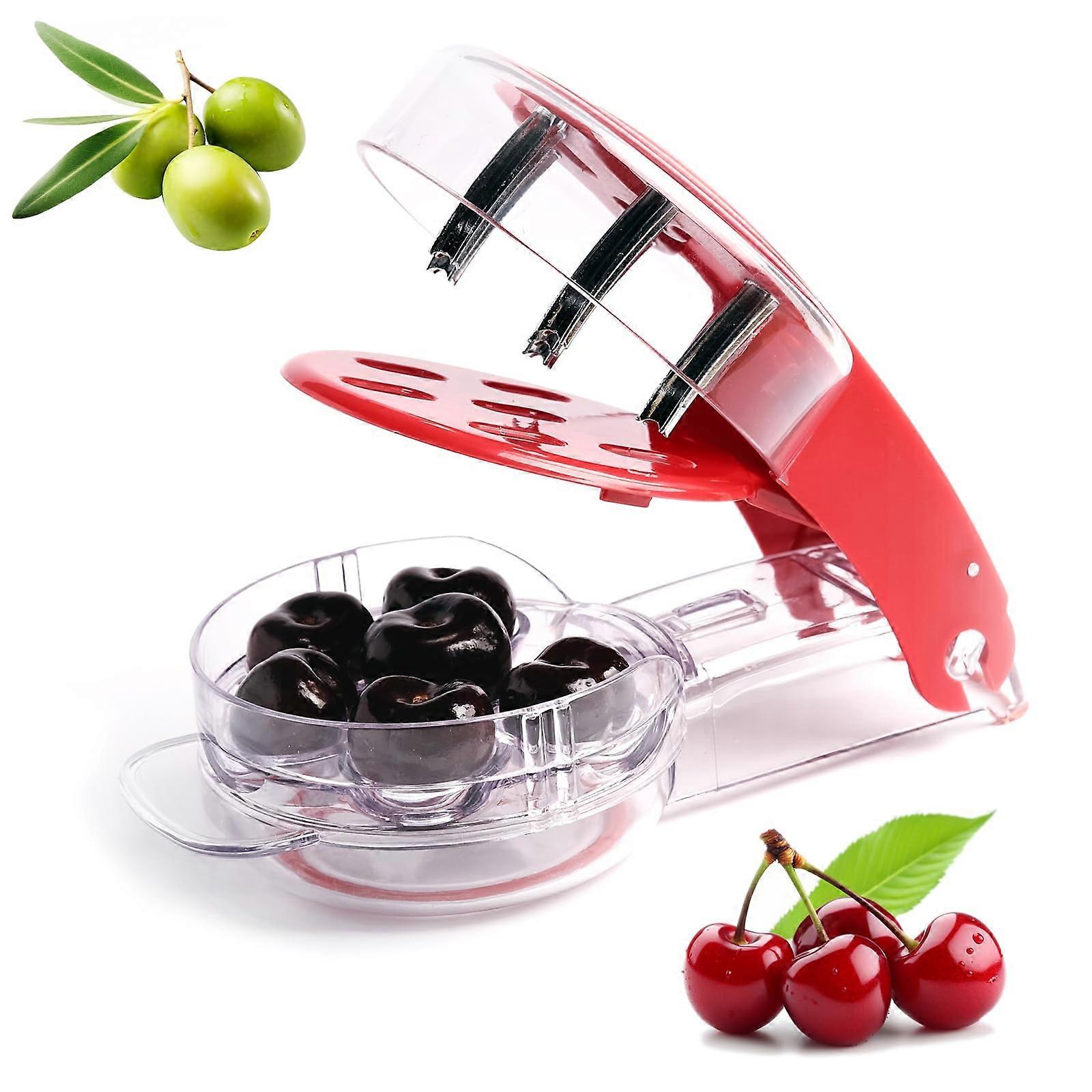 Cherry Pitter Tool Pit Remover, Olive Pitter Quick Push Pull 6 Hole Seed, Multi-Function Stainless Steel Cherry Pitters -GSL