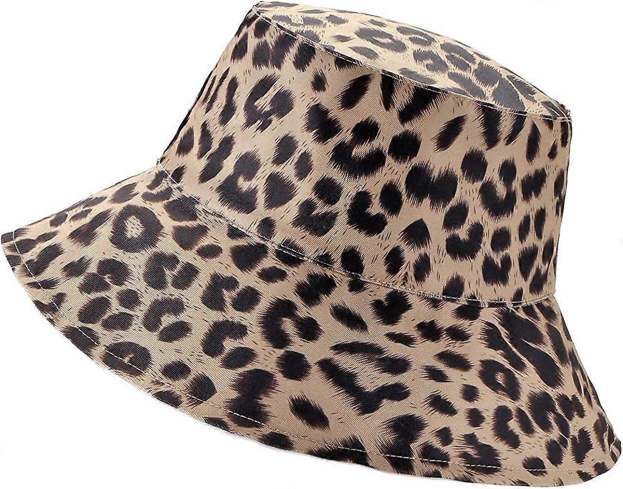 Femmes Reversible Bucket Hat Mode Léopard Pêcheur Chapeaux Packable Floppy Sun Cap
