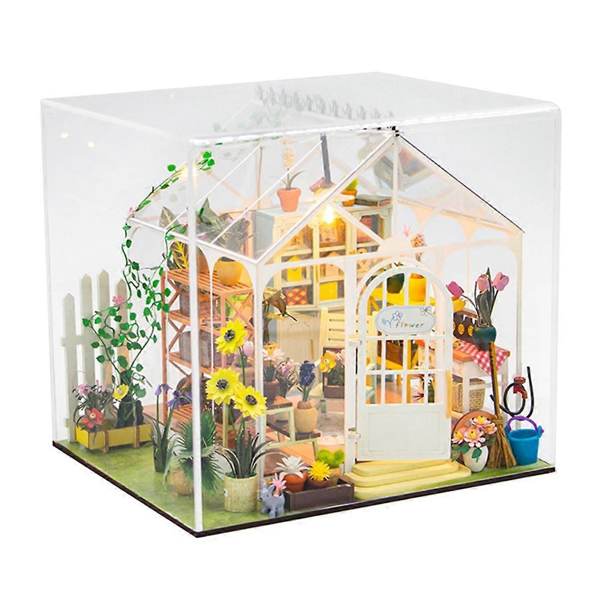 DIY Garden House Book Nook Shelf Insert Miniature Building Kits Wooden Doll House Flower Garden Roo