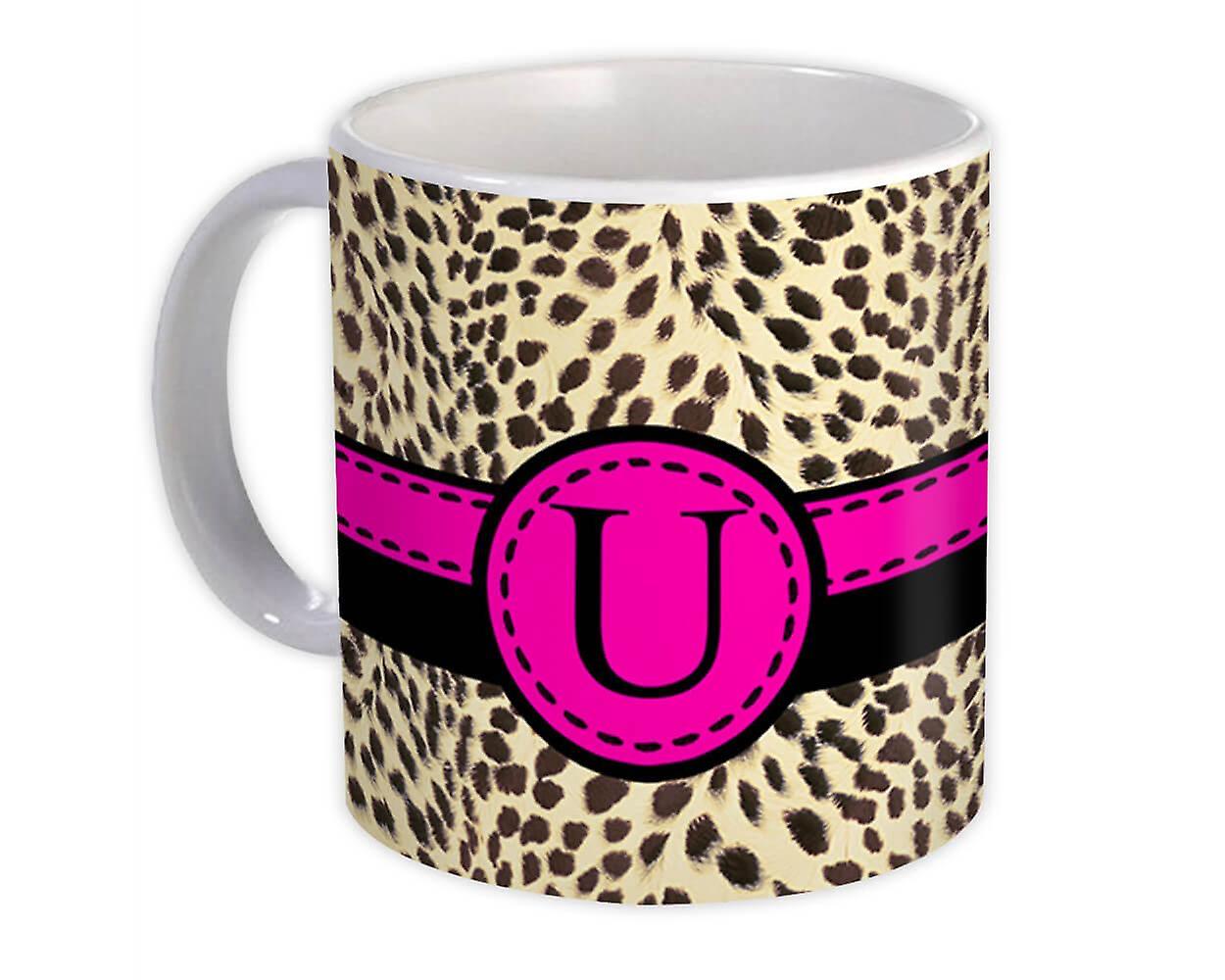 Geschenkbecher: Monogramm Buchstabe U Cheetah