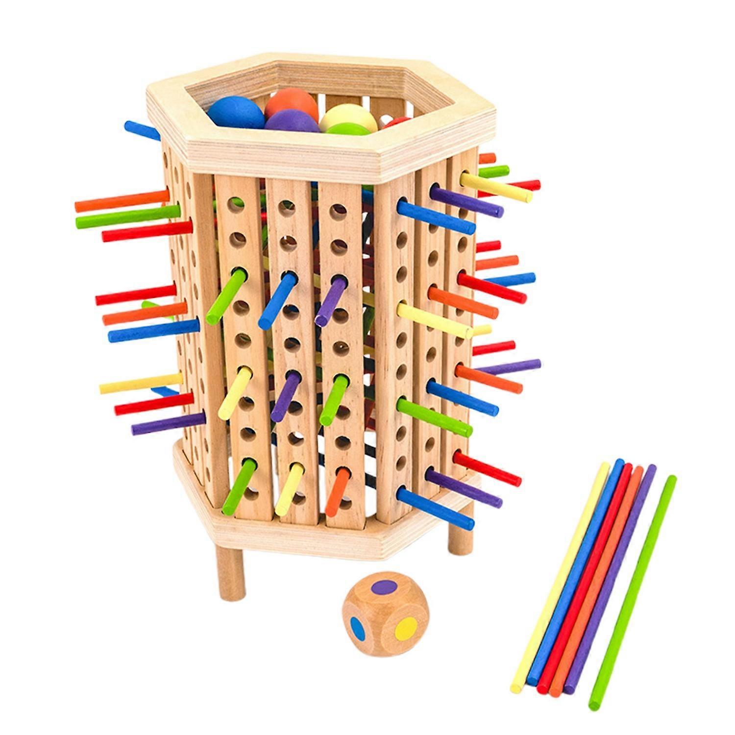 1 Set Wooden Stick Tower Dice Game with 36/42 Sticks 6 Balls Fine Motor Skills Colorful Stick