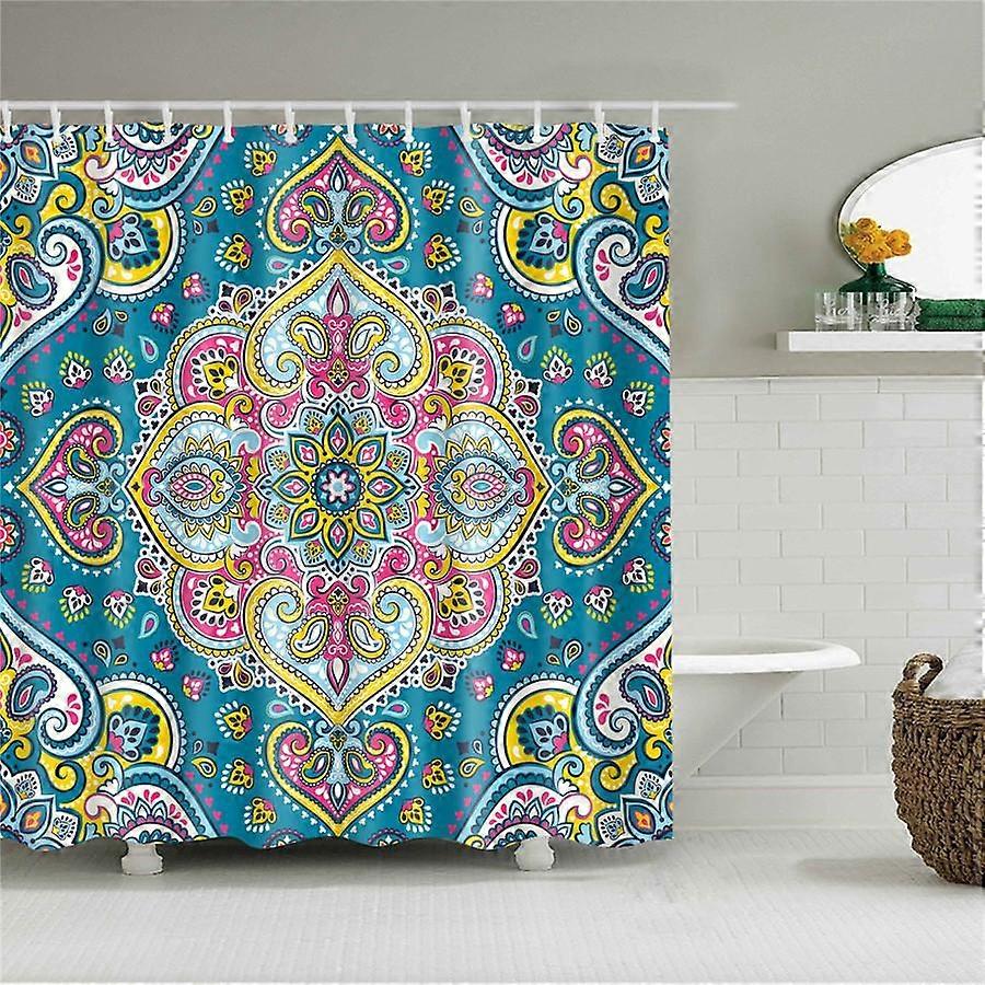 Mandala Flower Geometric Moon and Sun Shower Curtains Bathroom Curtain Frabic Waterproof Polyester Bath Curtain with Hooks Shower Curtain-1596 /2025 N