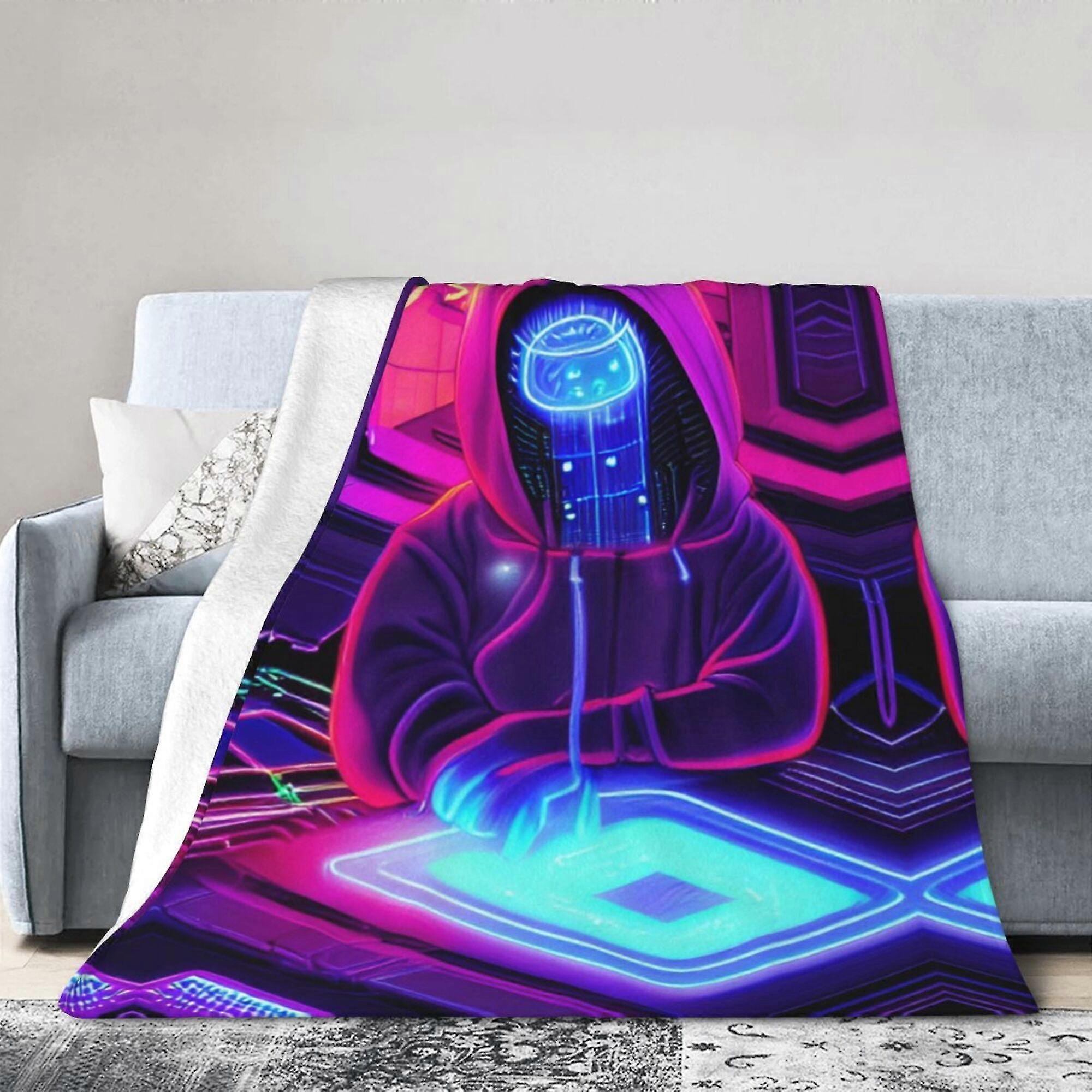 Cobertores de cama de flanela anti-pilling Cyberpunk Robot Hacker -Sofá-Sofá-Cama de Micro Fleece Ultra-Macio Camping Travel Blids12573